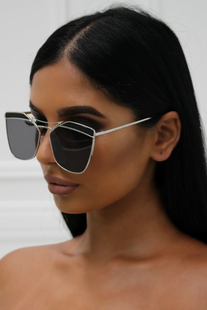 Honey Couture SHERIE Silver Frame & Black Lense Sunglasses Honey Couture Sunglasses$ AfterPay Humm ZipPay LayBuy Sezzle