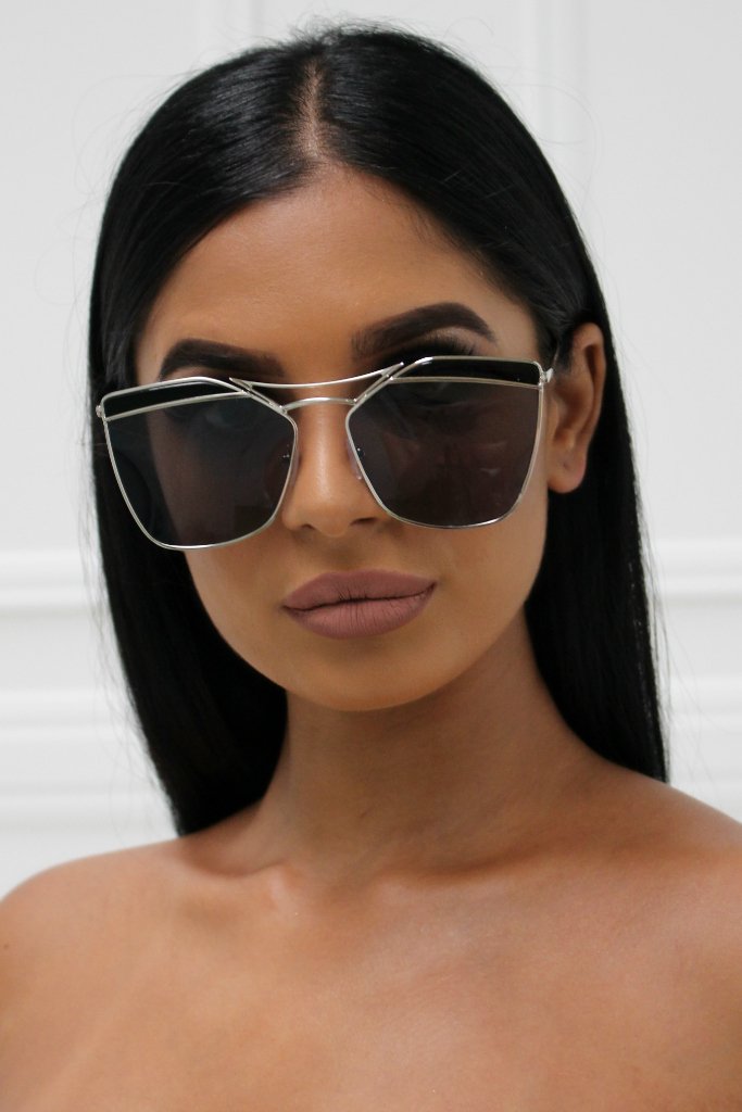 Honey Couture SHERIE Silver Frame & Black Lense Sunglasses Honey Couture Sunglasses$ AfterPay Humm ZipPay LayBuy Sezzle