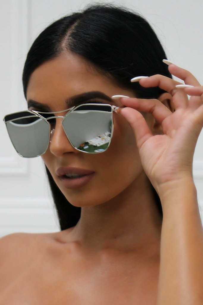 Honey Couture SHERIE Silver Frame & Silver Lense Sunglasses Honey Couture Sunglasses$ AfterPay Humm ZipPay LayBuy Sezzle