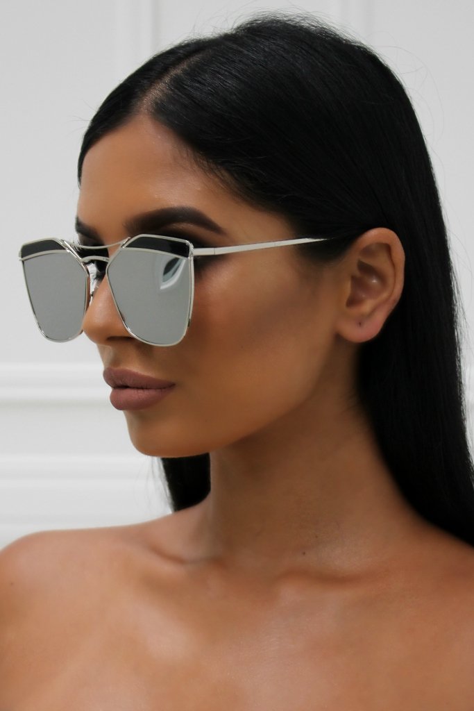 Honey Couture SHERIE Silver Frame & Silver Lense Sunglasses Honey Couture Sunglasses$ AfterPay Humm ZipPay LayBuy Sezzle