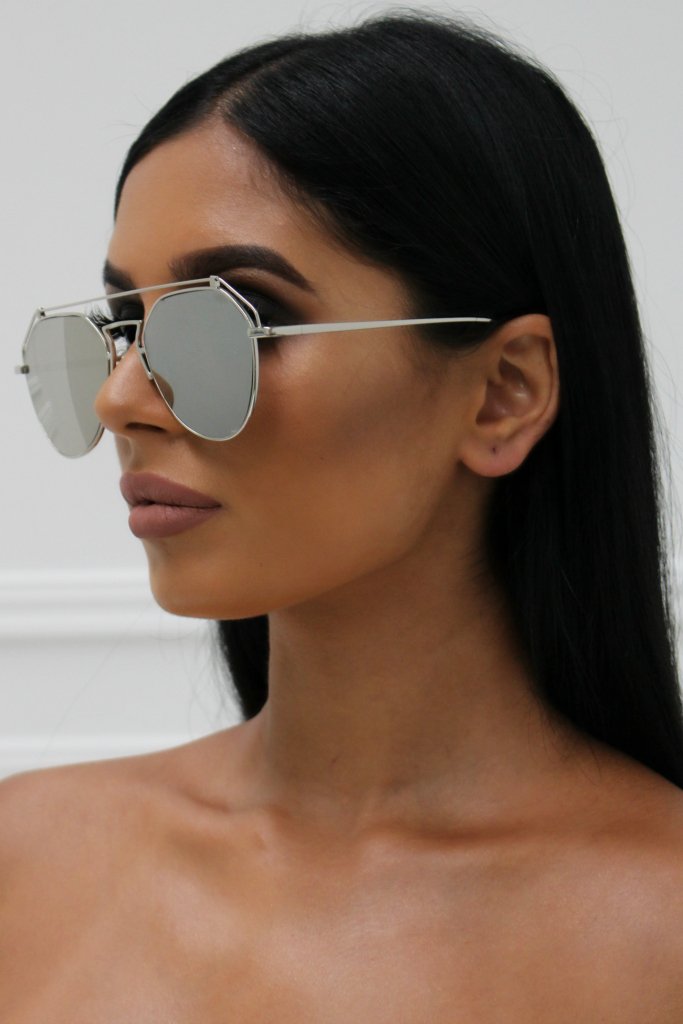 Honey Couture AMY Silver on Silver Mirror Lense Aviator Sunglasses Honey Couture Sunglasses$ AfterPay Humm ZipPay LayBuy Sezzle