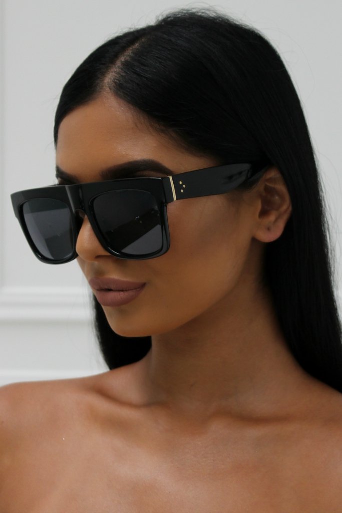 Honey Couture SELENA 2.0 Designer Flat Top Sunglasses in black, stylish accessory for Australian Formal Store, fashion look.