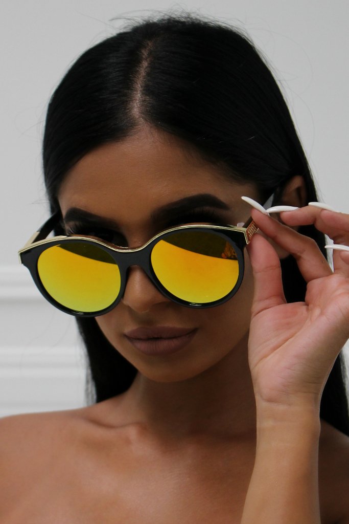 Honey Couture KRIS Black & Gold Frame Orange Reflective Sunglasses Honey Couture Sunglasses$ AfterPay Humm ZipPay LayBuy Sezzle