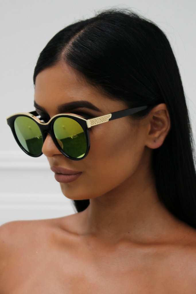 Honey Couture KRIS Black & Gold Frame Orange Reflective Sunglasses Honey Couture Sunglasses$ AfterPay Humm ZipPay LayBuy Sezzle