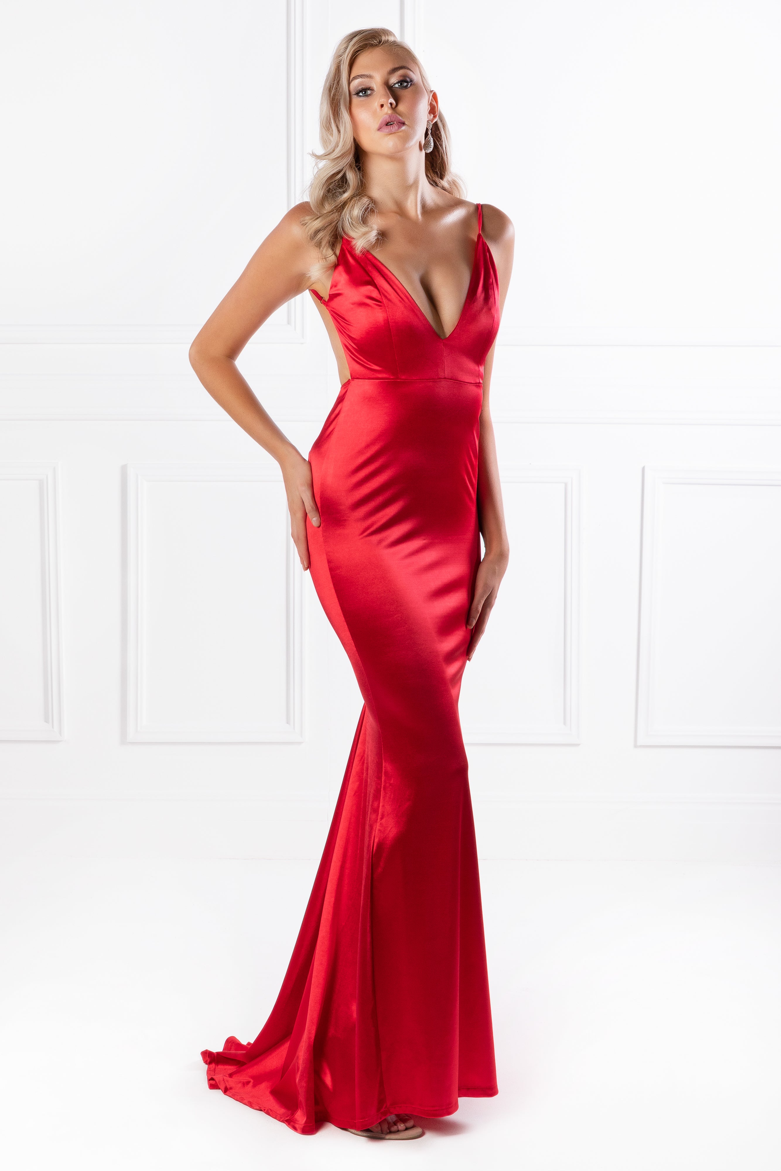Honey Couture MILEE Metallic Red Low Back Mermaid Evening Gown Dress {vendor} AfterPay Humm ZipPay LayBuy Sezzle