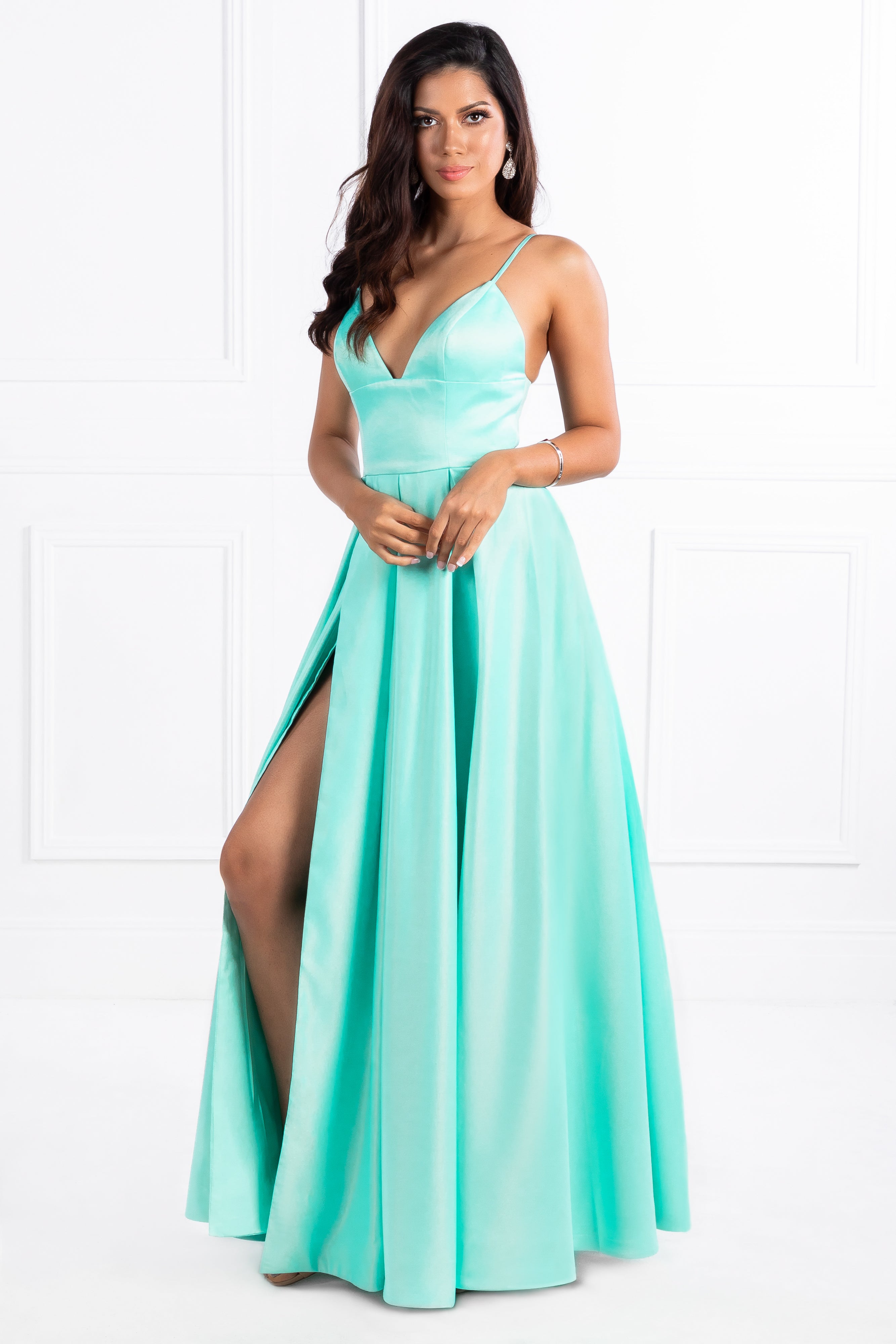 Honey Couture LANEY Triangle Top Formal Dress in metallic fabric, perfect for pageants and proms. Australian designer evening gown.