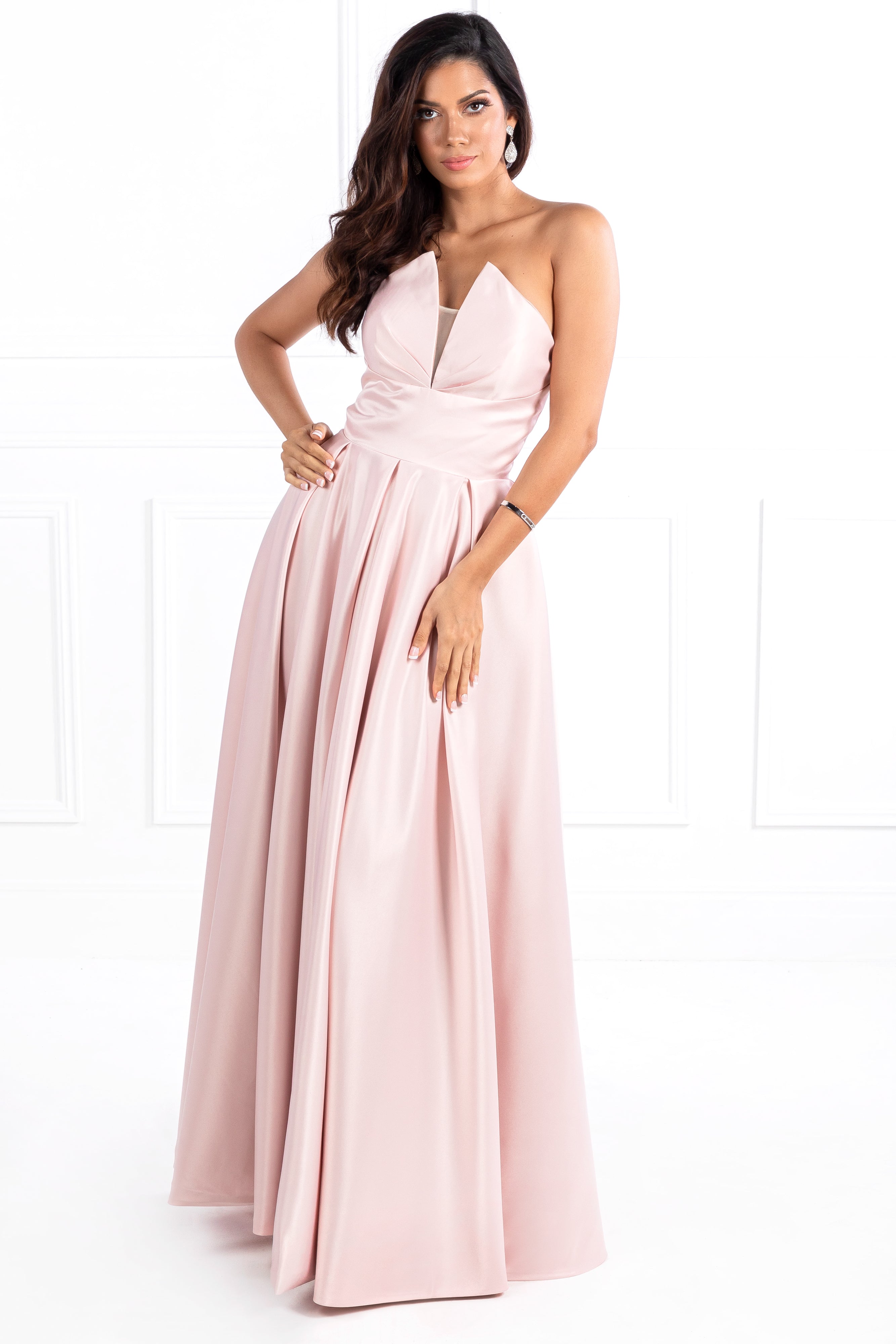 Honey Couture LAYLAH V Front Bustier A Line Formal Dress in blush pink, Australian Designer Prom and Evening Gown, affordable luxury fashion