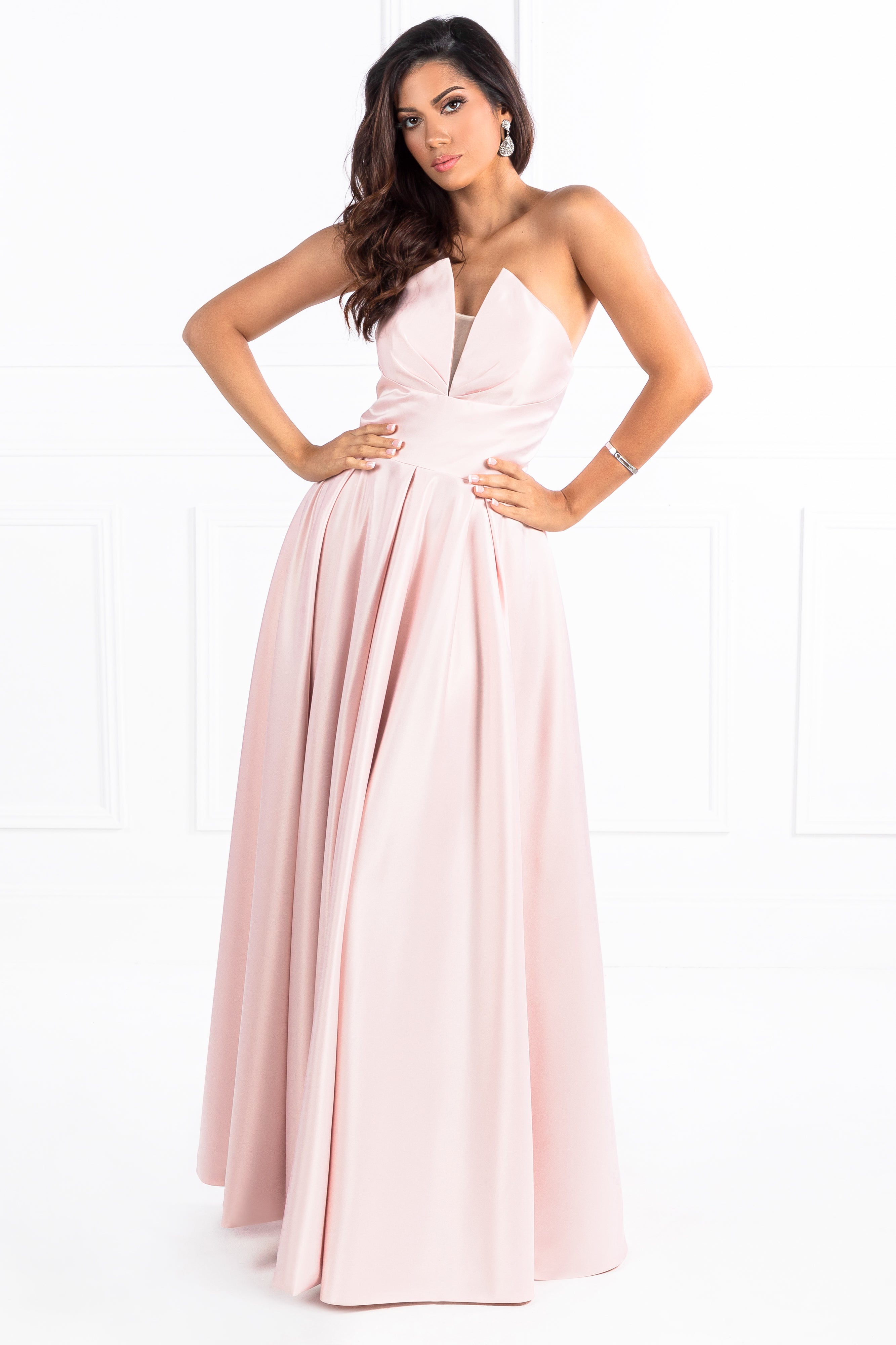 Honey Couture LAYLAH V Front Bustier A Line Formal Dress in pink, perfect for prom or red carpet, Australian Designer Evening Gown.