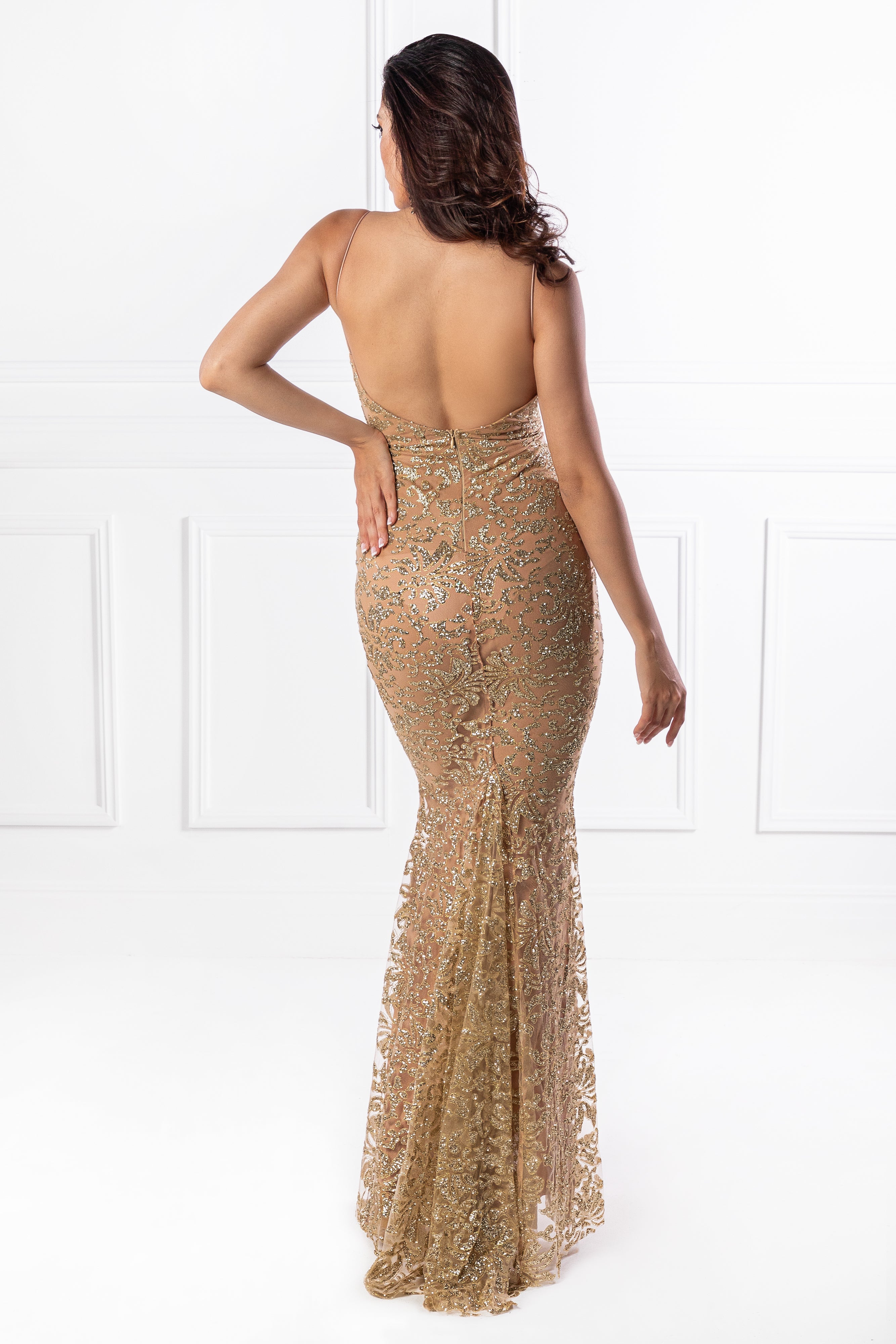 Honey Couture ETTA Gold Lace &amp; Glitter Overlay Mermaid Formal Gown Dress {vendor} AfterPay Humm ZipPay LayBuy Sezzle