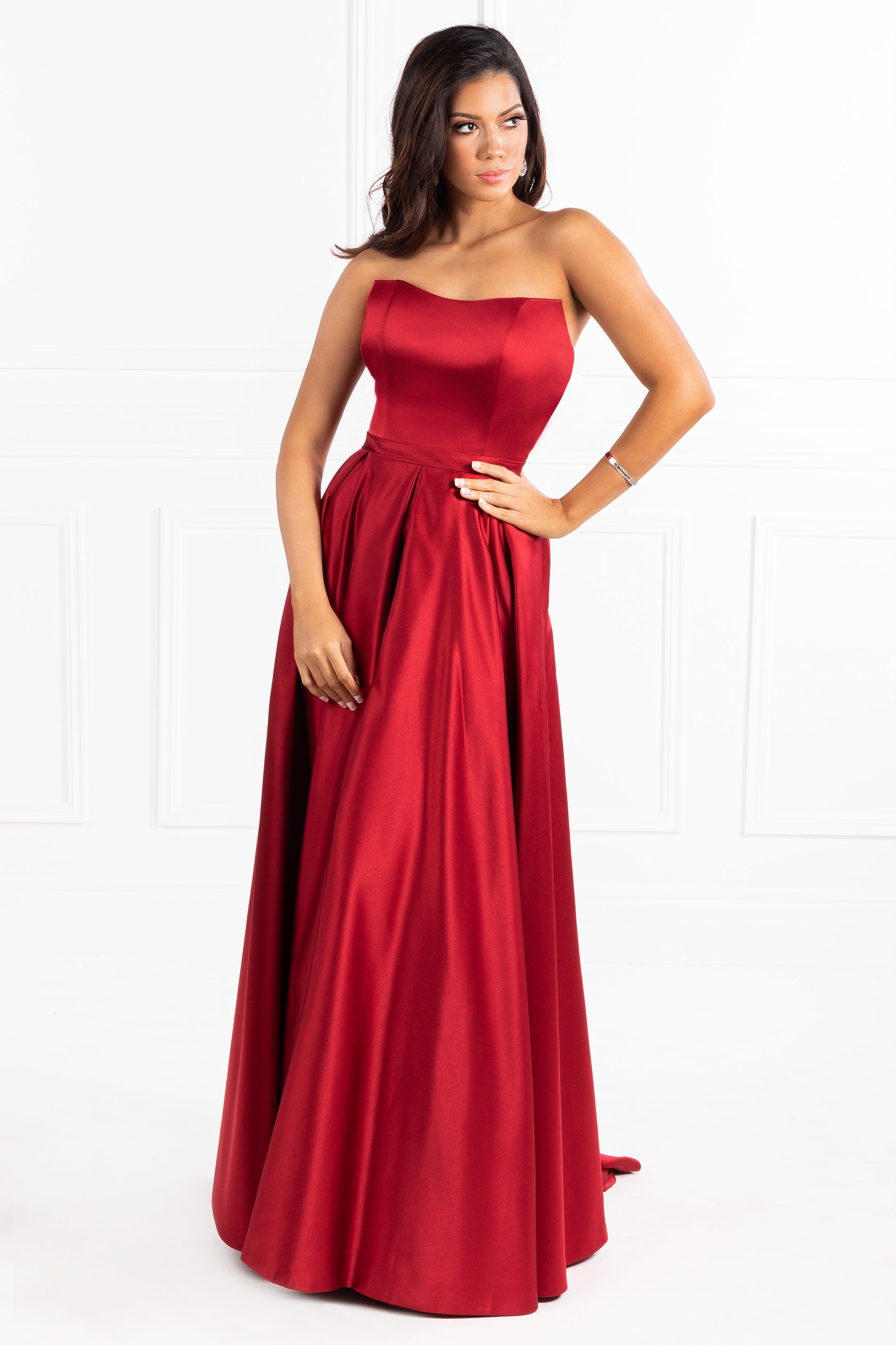 Honey Couture VICTORIA strapless red A-line ballgown from Australian Designer, perfect for prom and formal events. Affordable evening wear.