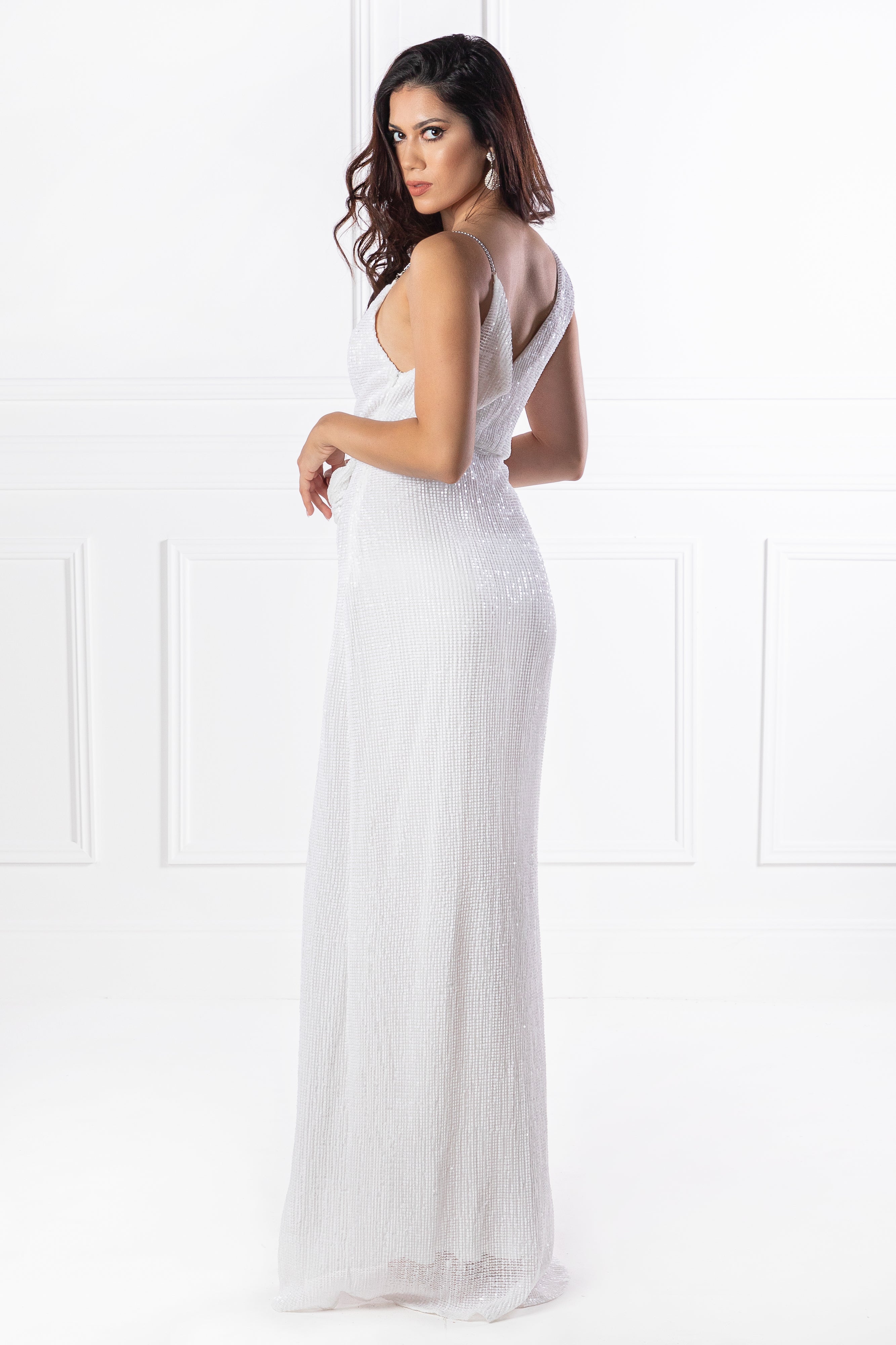 Honey Couture SHANIKA White One Sleeve Sequin Formal Dress {vendor} AfterPay Humm ZipPay LayBuy Sezzle