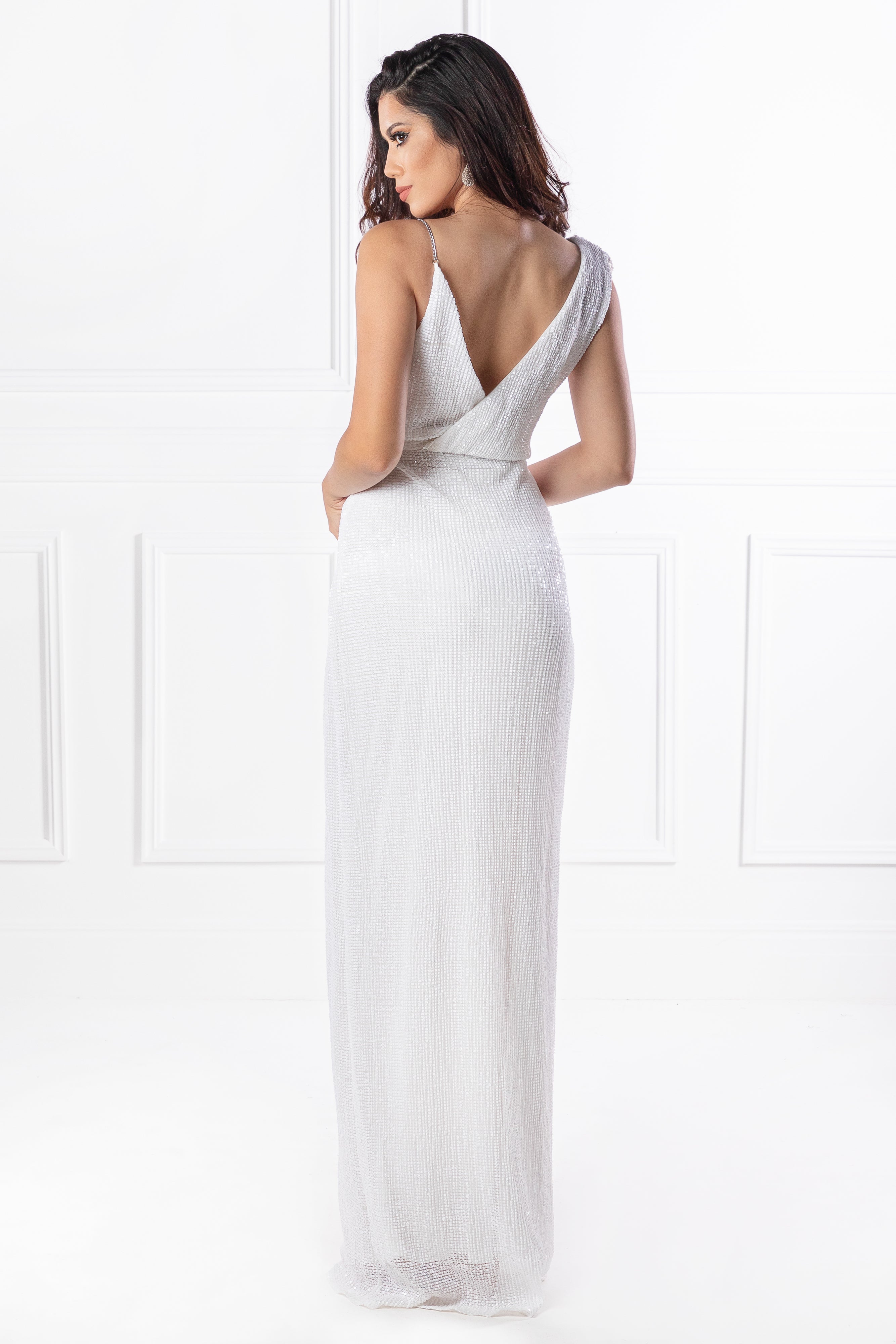 Honey Couture SHANIKA White One Sleeve Sequin Formal Dress {vendor} AfterPay Humm ZipPay LayBuy Sezzle