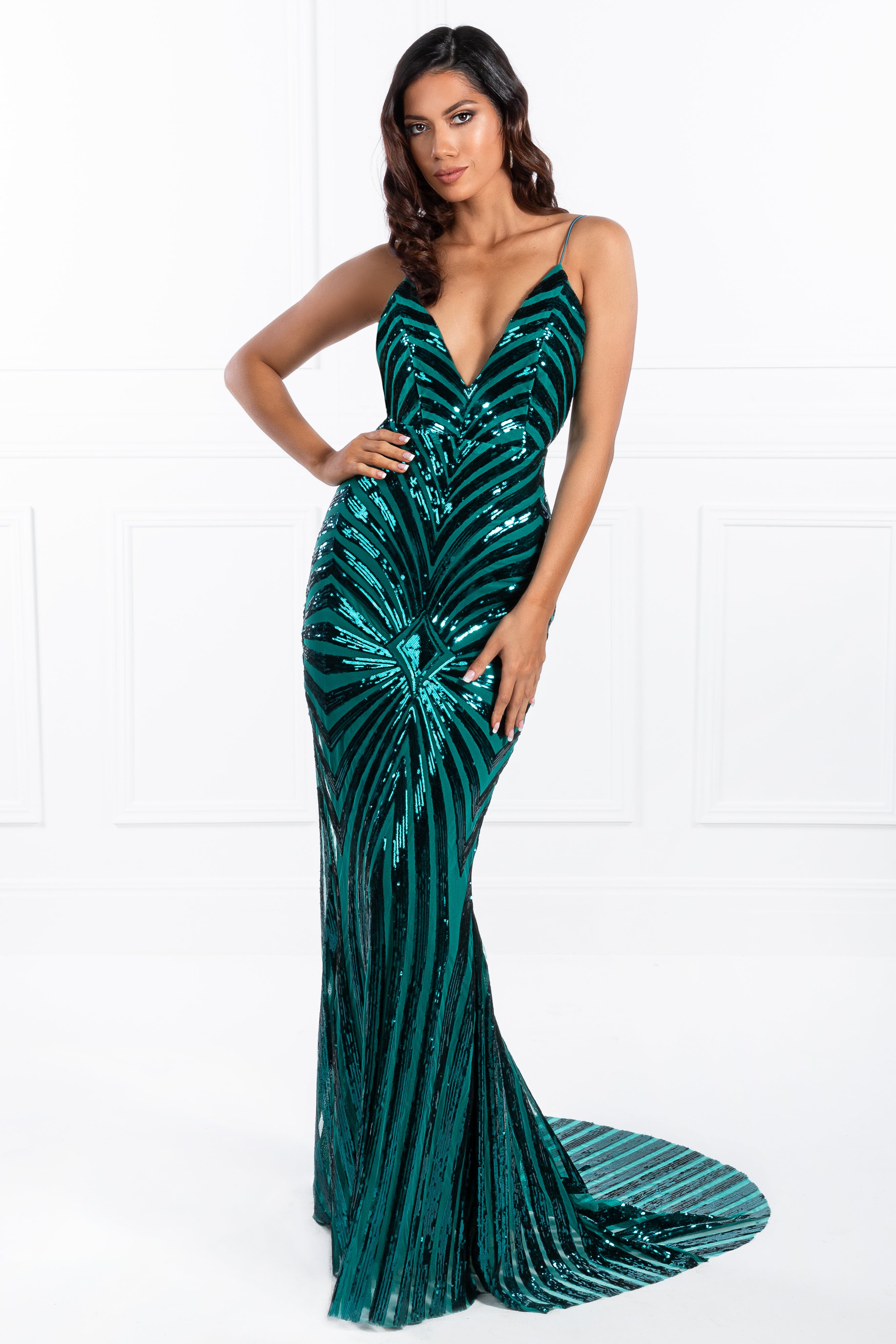 Honey Couture TILDA Low Back Sequin Formal Gown Dress