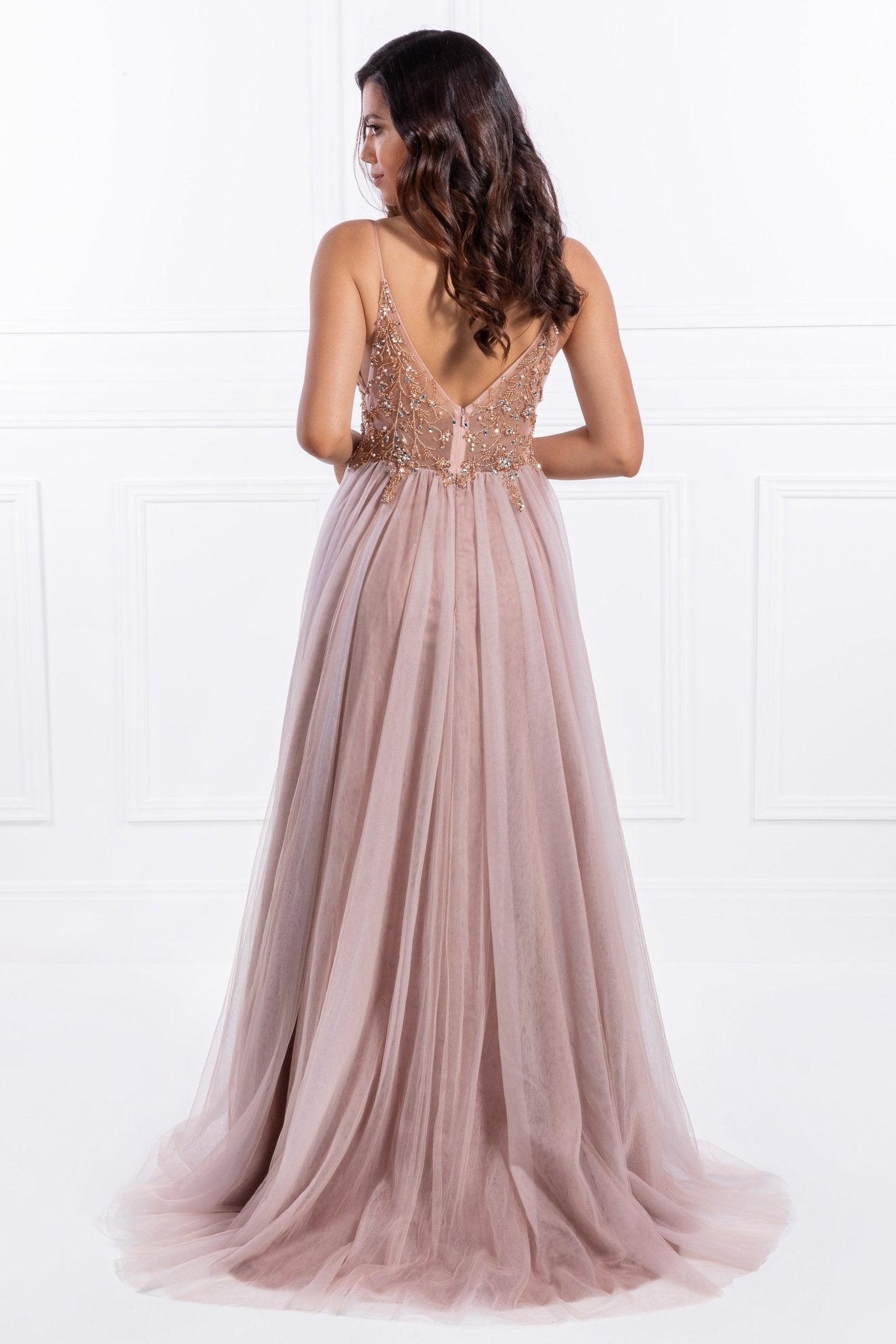 Honey Couture JANA Pink Crystal Beaded Tulle Formal Gown in Australia | One Honey Boutique