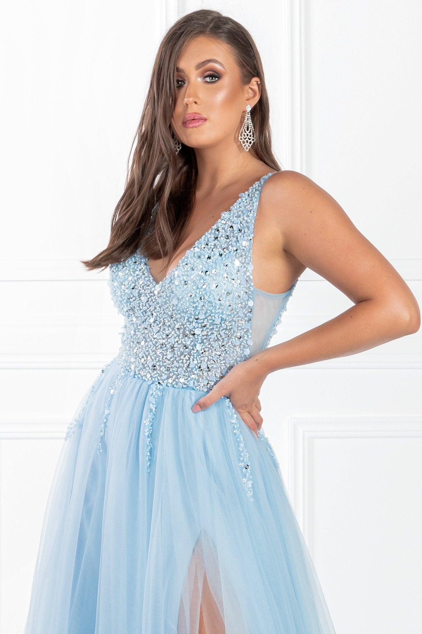 Honey Couture FERN Beaded Bodice Lace Up Back Tulle Princess Formal Dress in Australia | One Honey Boutique