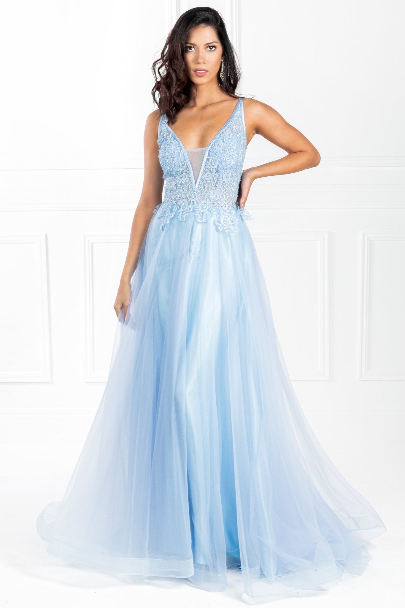 Honey Couture BESS Beaded Lace Applique w Tulle Skirt Formal Dress in Australia | One Honey Boutique