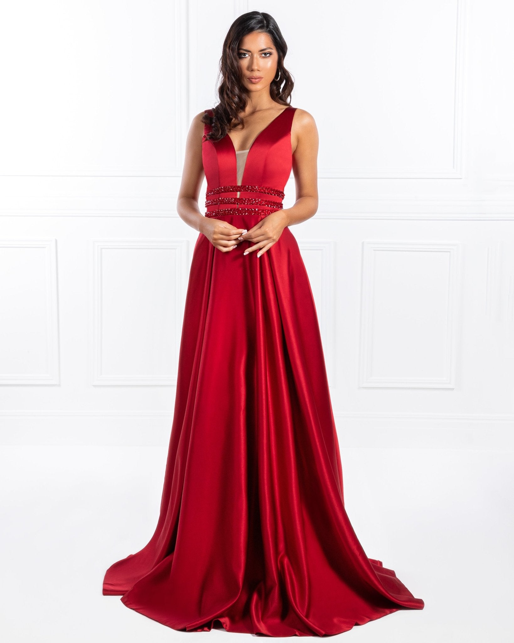 Honey Couture BRIHANNE Beaded Waist Full Skirt Formal Gown in Australia | One Honey Boutique