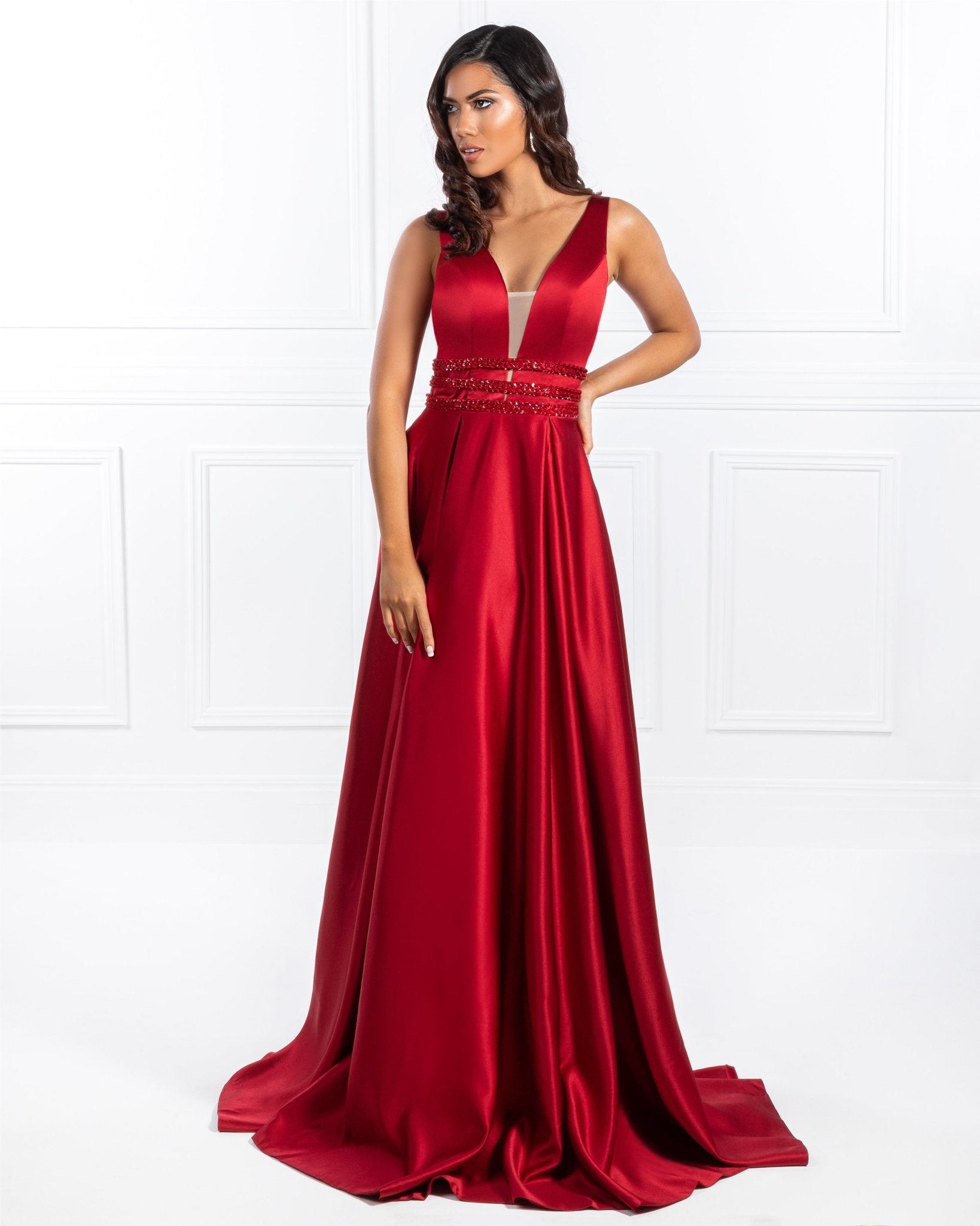 Honey Couture BRIHANNE Beaded Waist Full Skirt Formal Gown in Australia | One Honey Boutique
