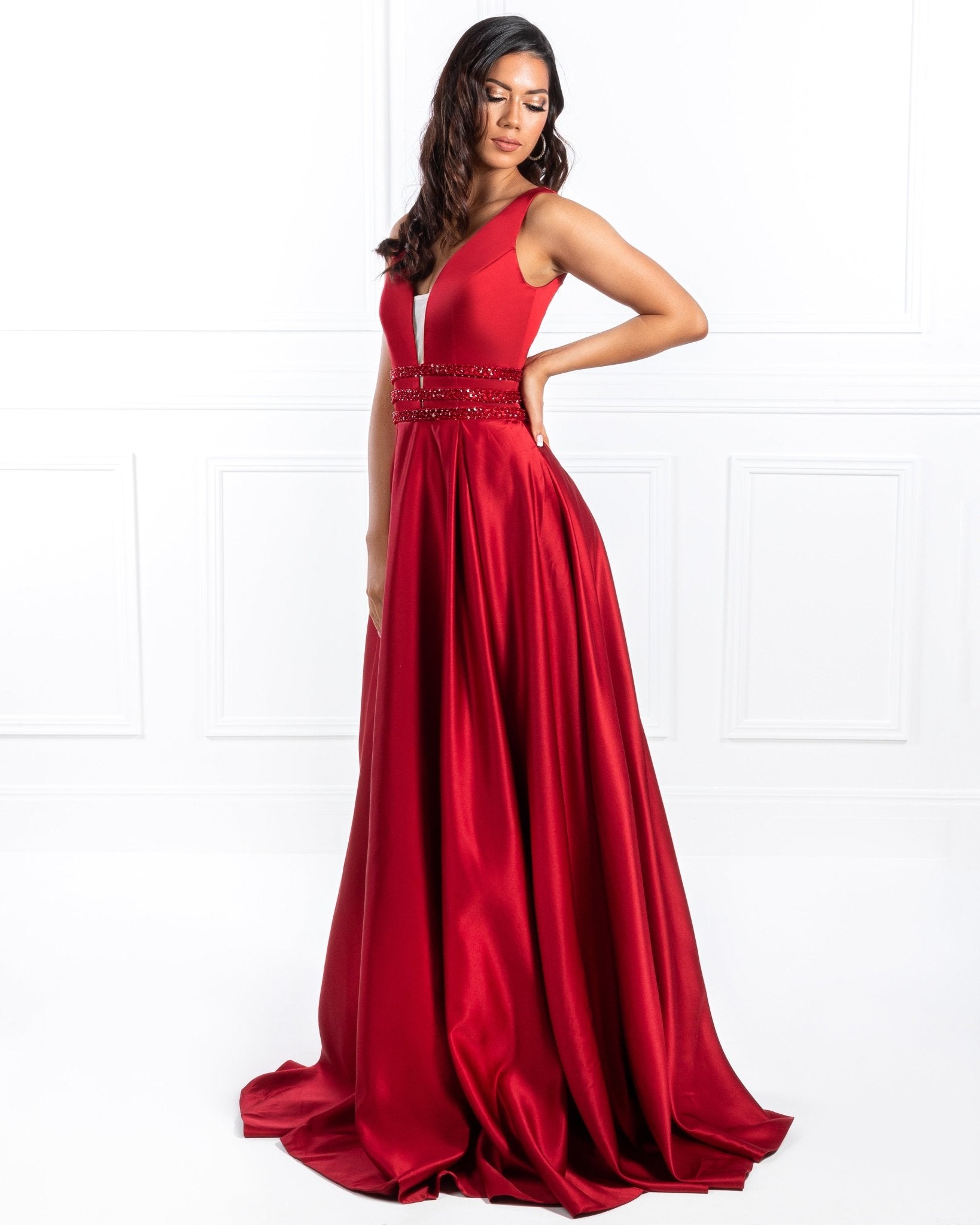 Honey Couture BRIHANNE Beaded Waist Full Skirt Formal Gown in Australia | One Honey Boutique