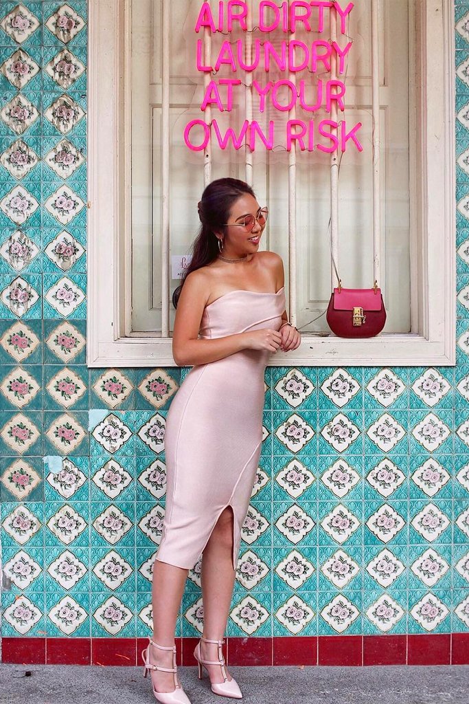 Honey Couture SAVANNAH Baby Pink Off Shoulder Bandage Dress Honey Couture$ AfterPay Humm ZipPay LayBuy Sezzle