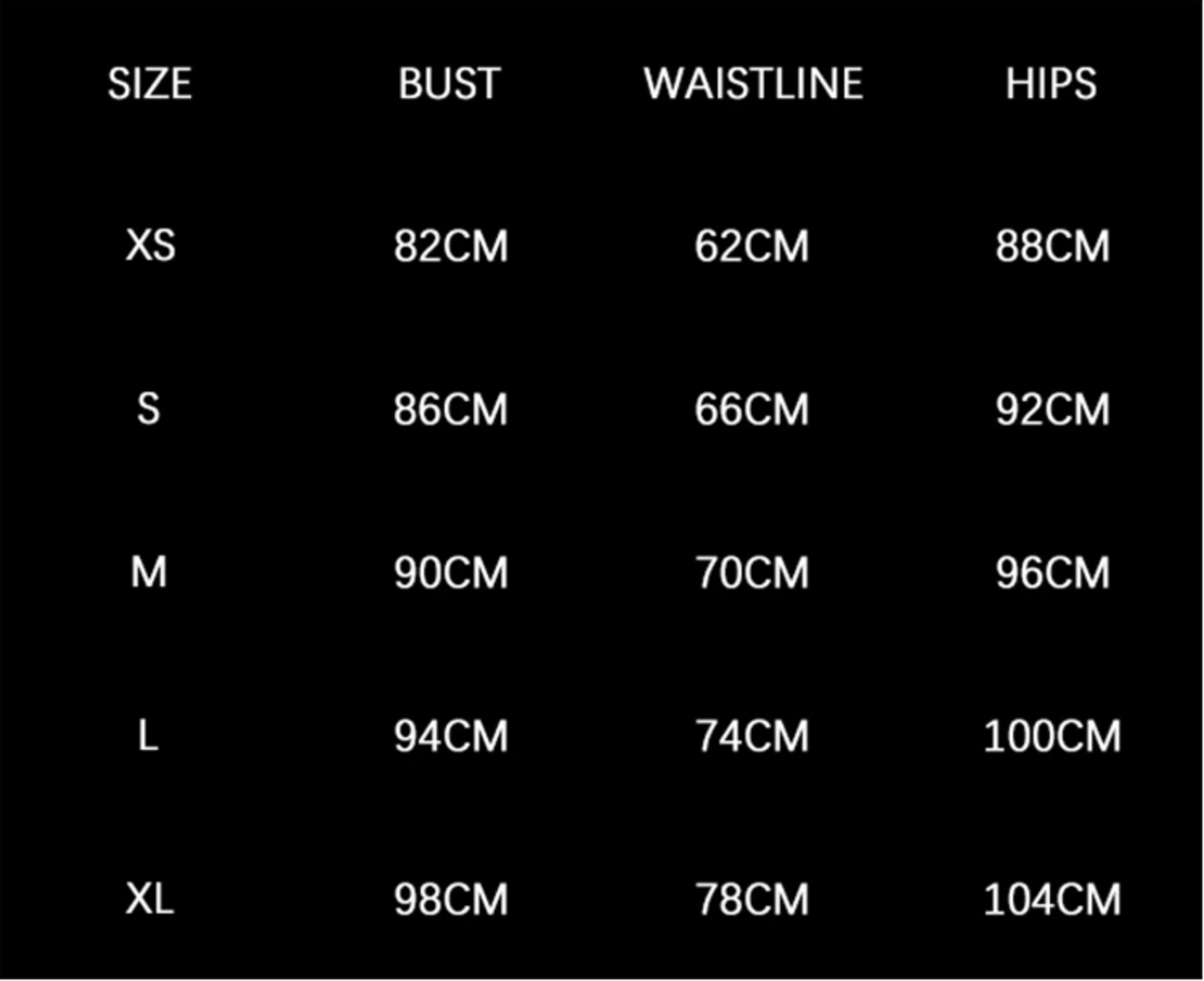 Size chart for Honey Couture dresses, showing bust, waistline, and hips measurements for sizes XS to XL in centimeters.