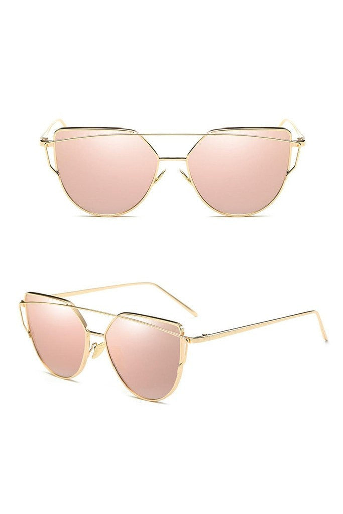 Honey Couture KOURTNEY Rose Gold Pink Mirror Sunglasses Honey Couture Sunglasses$ AfterPay Humm ZipPay LayBuy Sezzle
