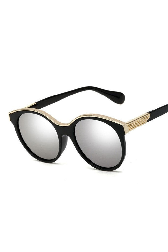 Honey Couture KRIS Black & Gold Frame Silver Reflective Sunglasses Honey Couture Sunglasses$ AfterPay Humm ZipPay LayBuy Sezzle