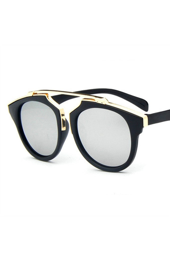 Honey Couture STACEY Gold &amp; Black Frame Silver Reflective Sunglasses Honey Couture Sunglasses$ AfterPay Humm ZipPay LayBuy Sezzle