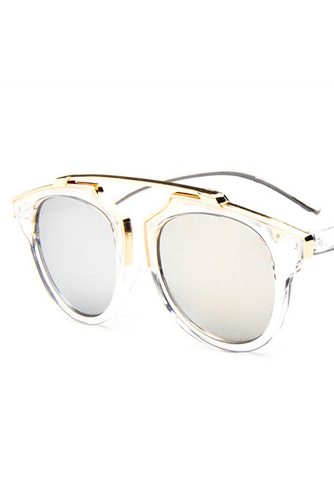 Honey Couture STACEY Gold & Clear Frame Silver Reflective Sunglasses Honey Couture Sunglasses$ AfterPay Humm ZipPay LayBuy Sezzle