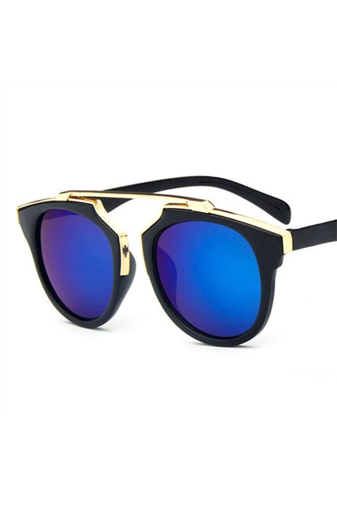Honey Couture STACEY Gold & Black Frame Blue Reflective Sunglasses Honey Couture Sunglasses$ AfterPay Humm ZipPay LayBuy Sezzle
