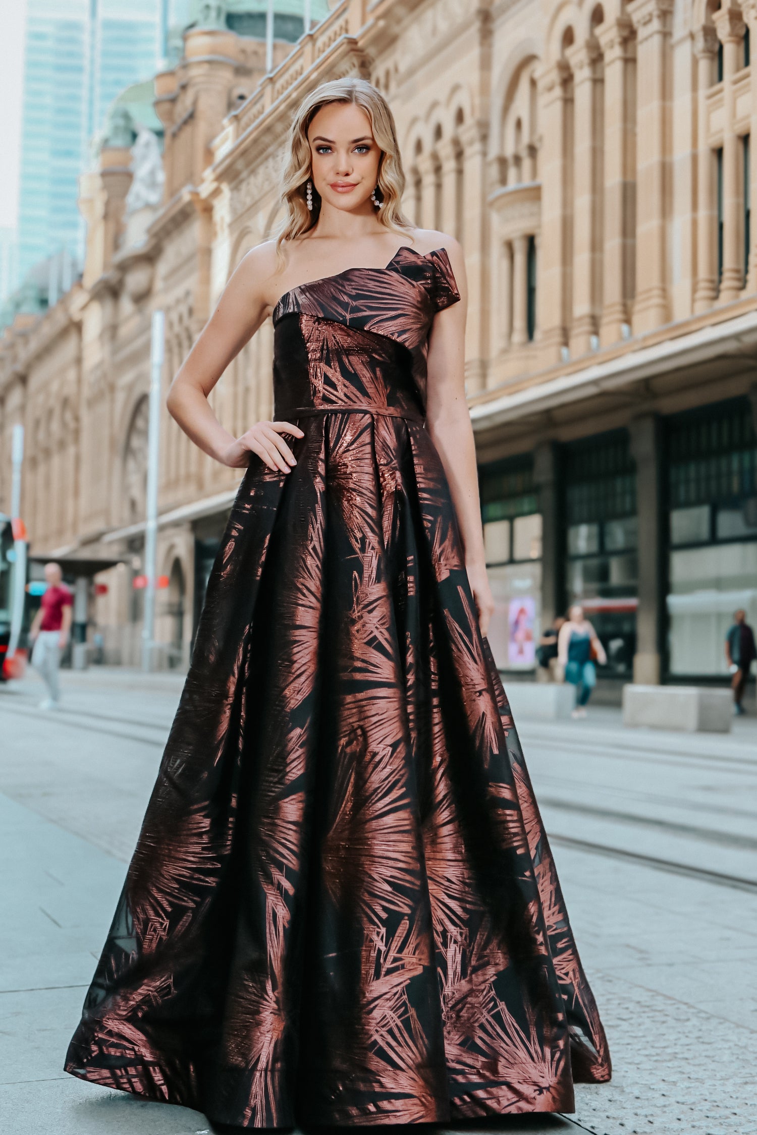 TINA HOLLY COUTURE T0520 Strapless Rose Brown Organza Ballgown, perfect for formal events, Brisbane to Gold Coast.