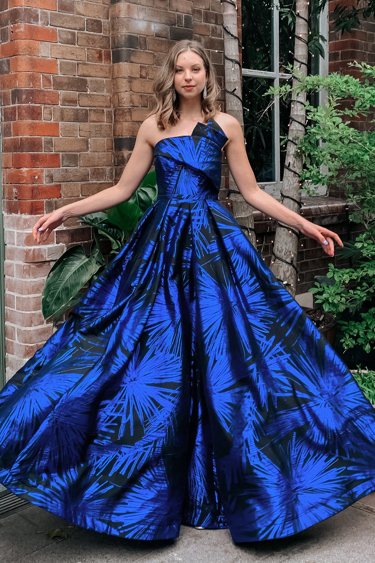 TINA HOLLY COUTURE T0520 electric blue strapless ballgown with one shoulder effect, perfect school formal dress. Brisbane to Gold Coast