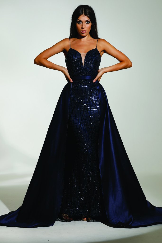 Tinaholy Couture T17128 Navy Blue Sequin Mermaid Skirt Formal Gown Prom Dress Tina Holly Couture$ AfterPay Humm ZipPay LayBuy Sezzle