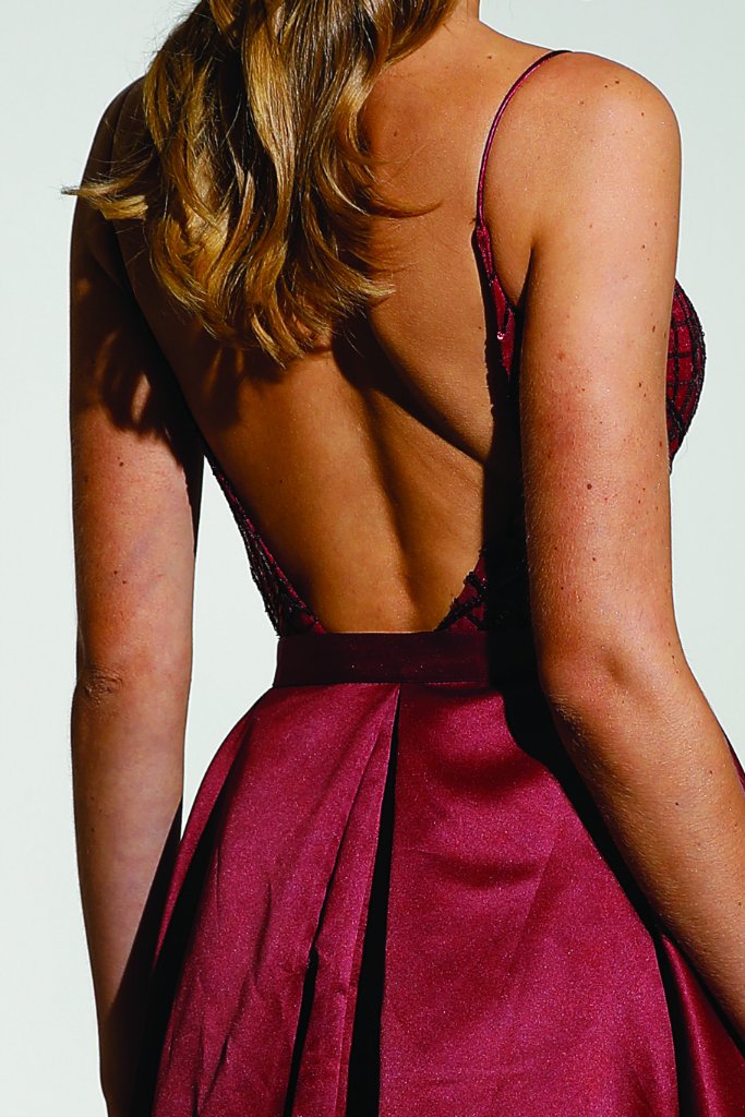 TINA HOLY COUTURE T17128 Wine Red Sequin Gown with backless design, perfect formal or prom dress Brisbane to Gold Coast