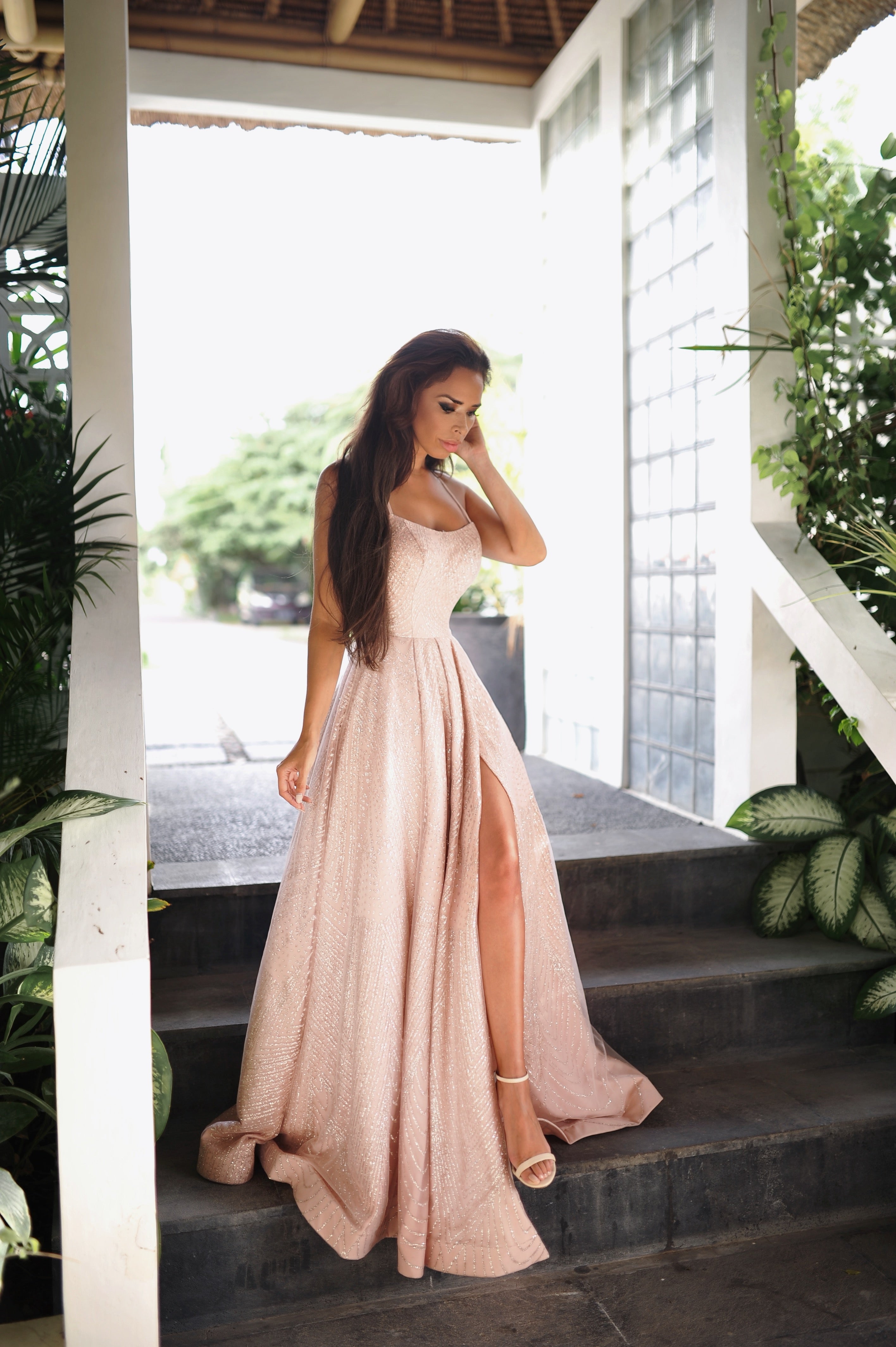 Tinaholy Couture T18262 Rose Pink Glitter Ball Gown Formal Dress Tina Holly Couture$ AfterPay Humm ZipPay LayBuy Sezzle