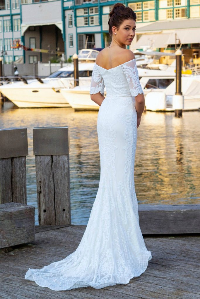 Tina Holly Couture Designer T19005 White Stretch Sequin Formal Wedding Gown Dress in Australia | One Honey Boutique