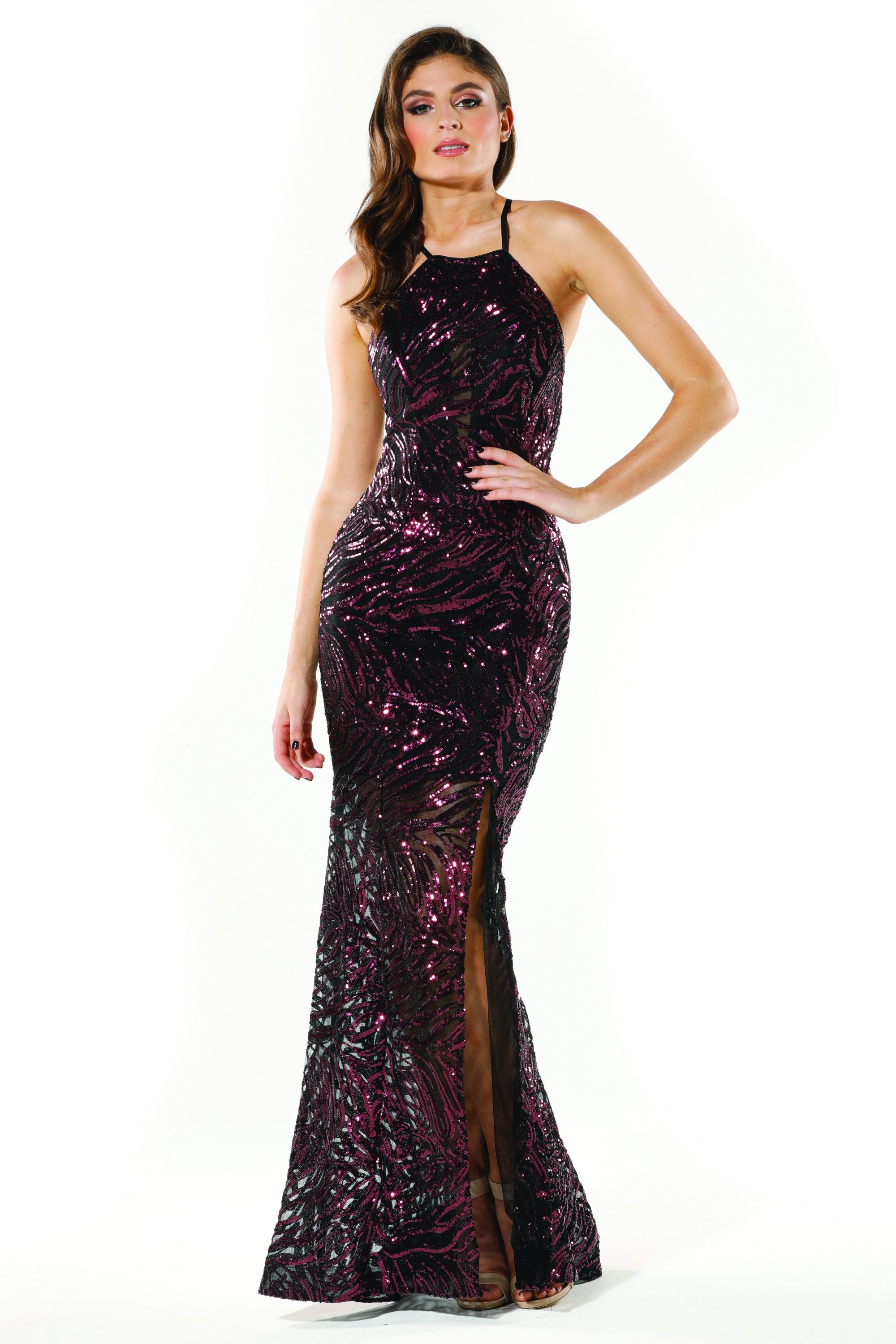 Tinaholy Couture Designer T19112 Berry Sequin Formal Prom Dress Tina Holly Couture$ AfterPay Humm ZipPay LayBuy Sezzle