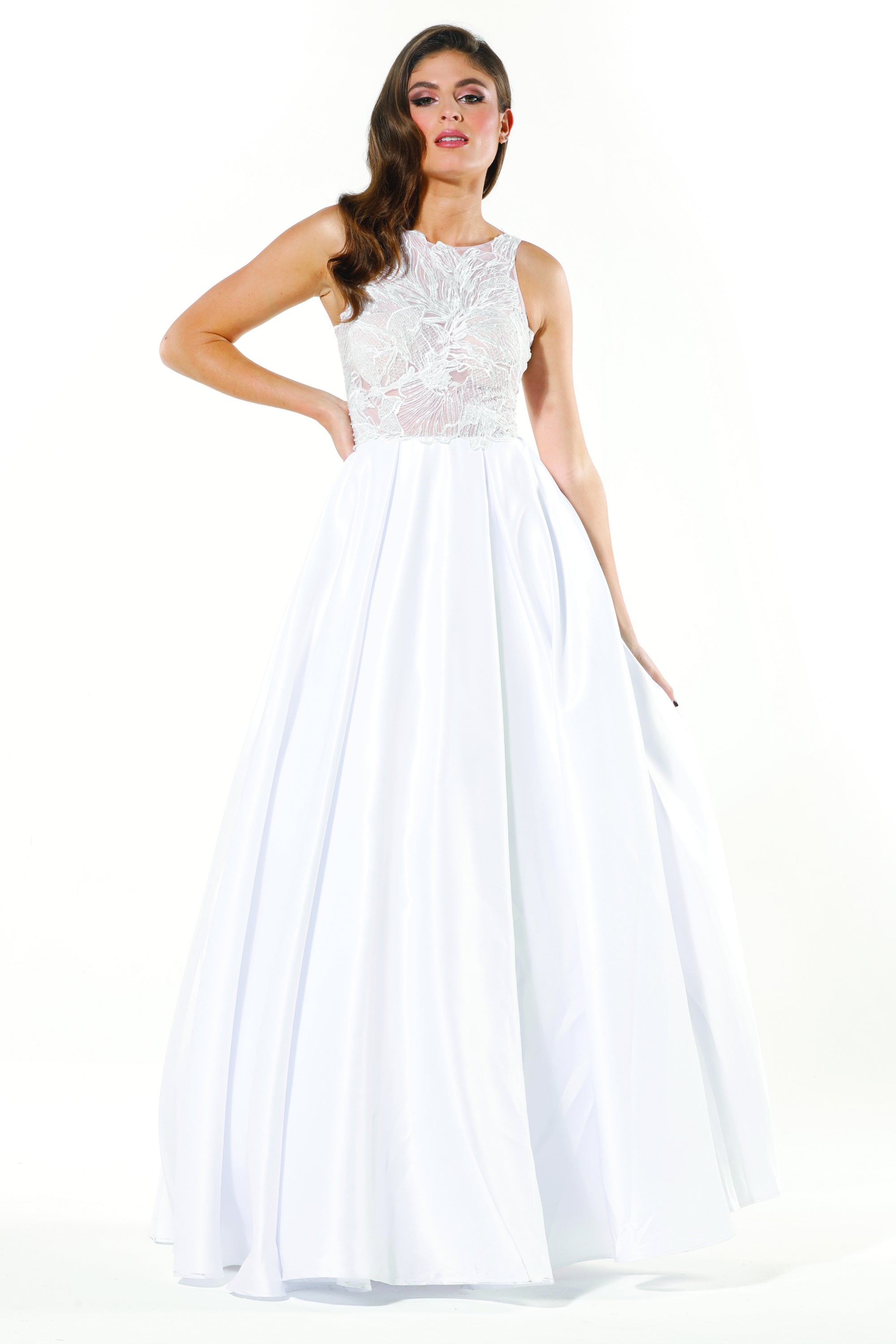 TINAHOLY COUTURE T19435 white satin ball gown with lace bodice, prom school formal dress, Brisbane to Gold Coast, Australia