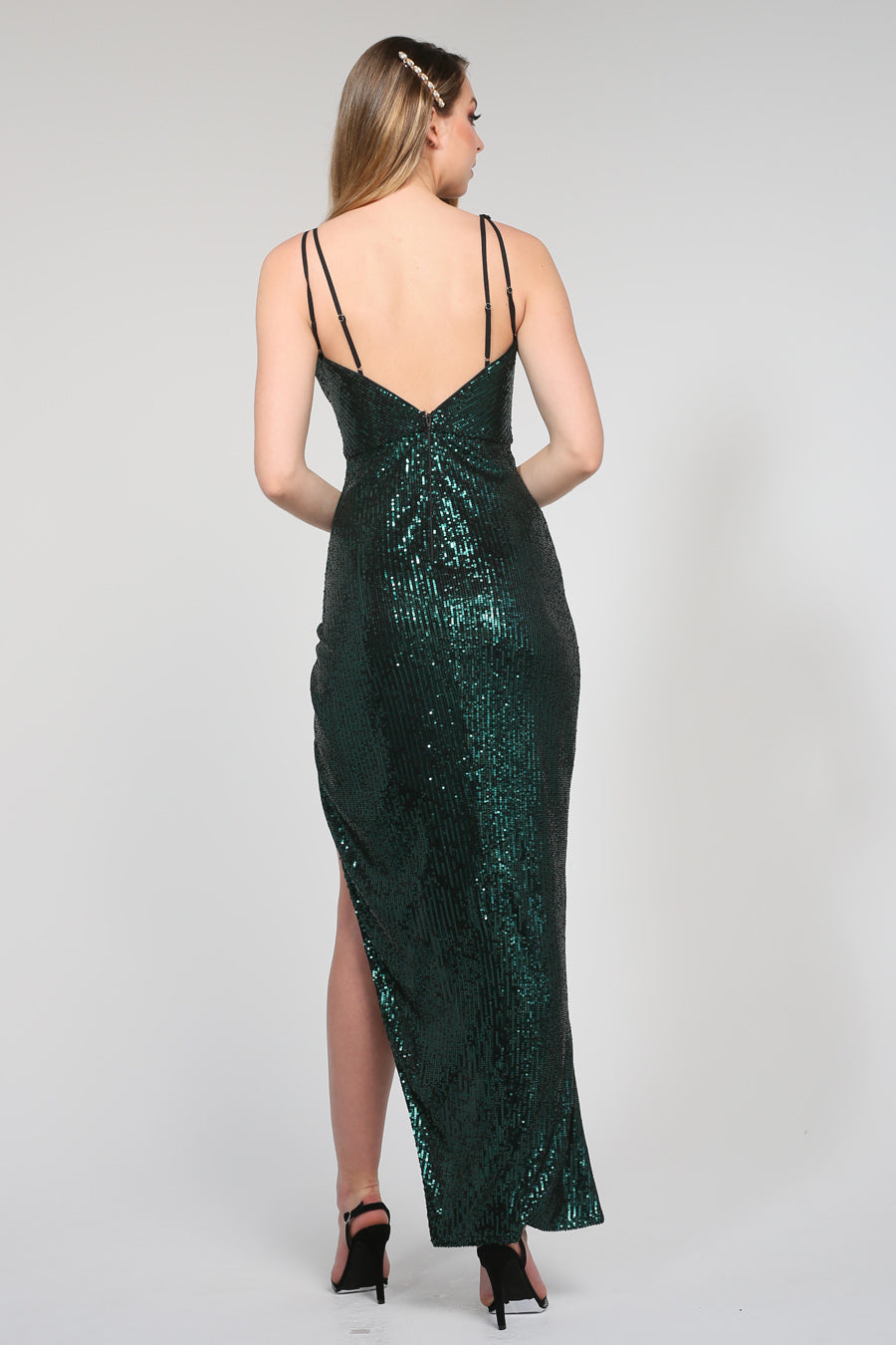 TA007 Emerald Green Sequin Midi Cocktail Dress with strappy back, hugging fit, Brisbane to Gold Coast, Australia