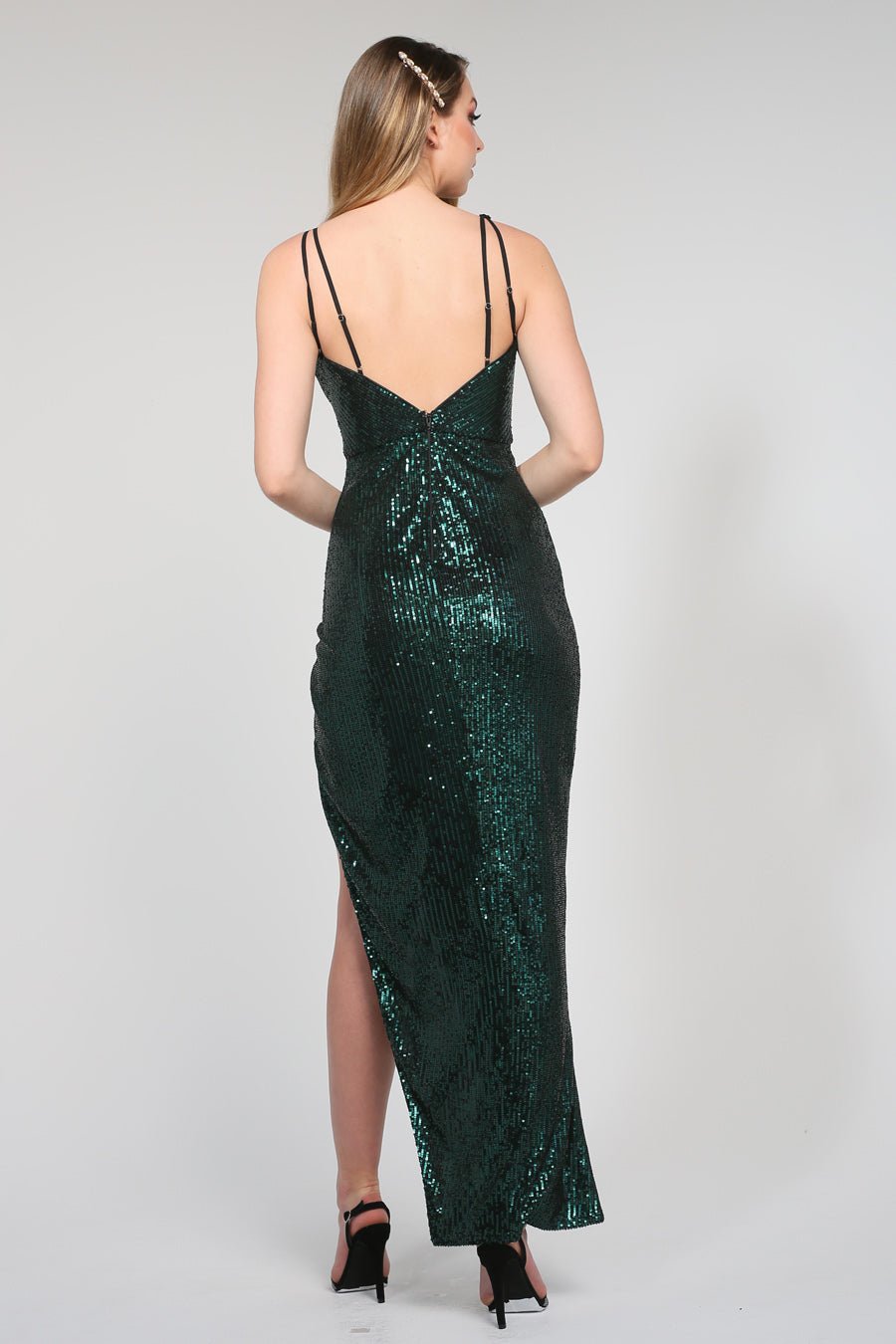 Tina Holly Couture TA007 Emerald Green Sequin Midi Cocktail Dress in Australia | One Honey Boutique