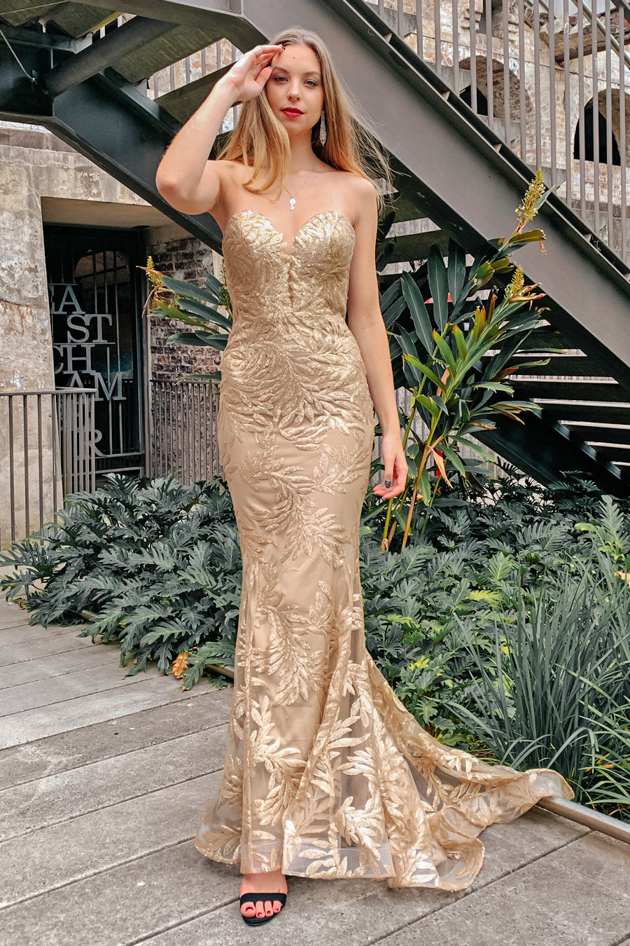 TINA HOLLY COUTURE TA107 Gold Sequin Strapless Mermaid Dress, Sweetheart Bust, Formal Gown, Brisbane to Gold Coast, Australia