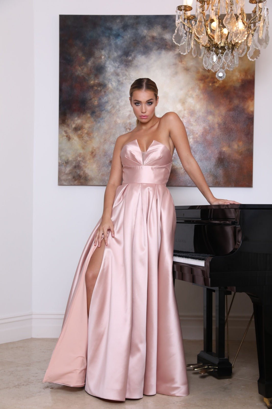 Tina Holly Couture TA611 Dusty Pink Strapless Ball Gown Formal Dress in Australia | One Honey Boutique