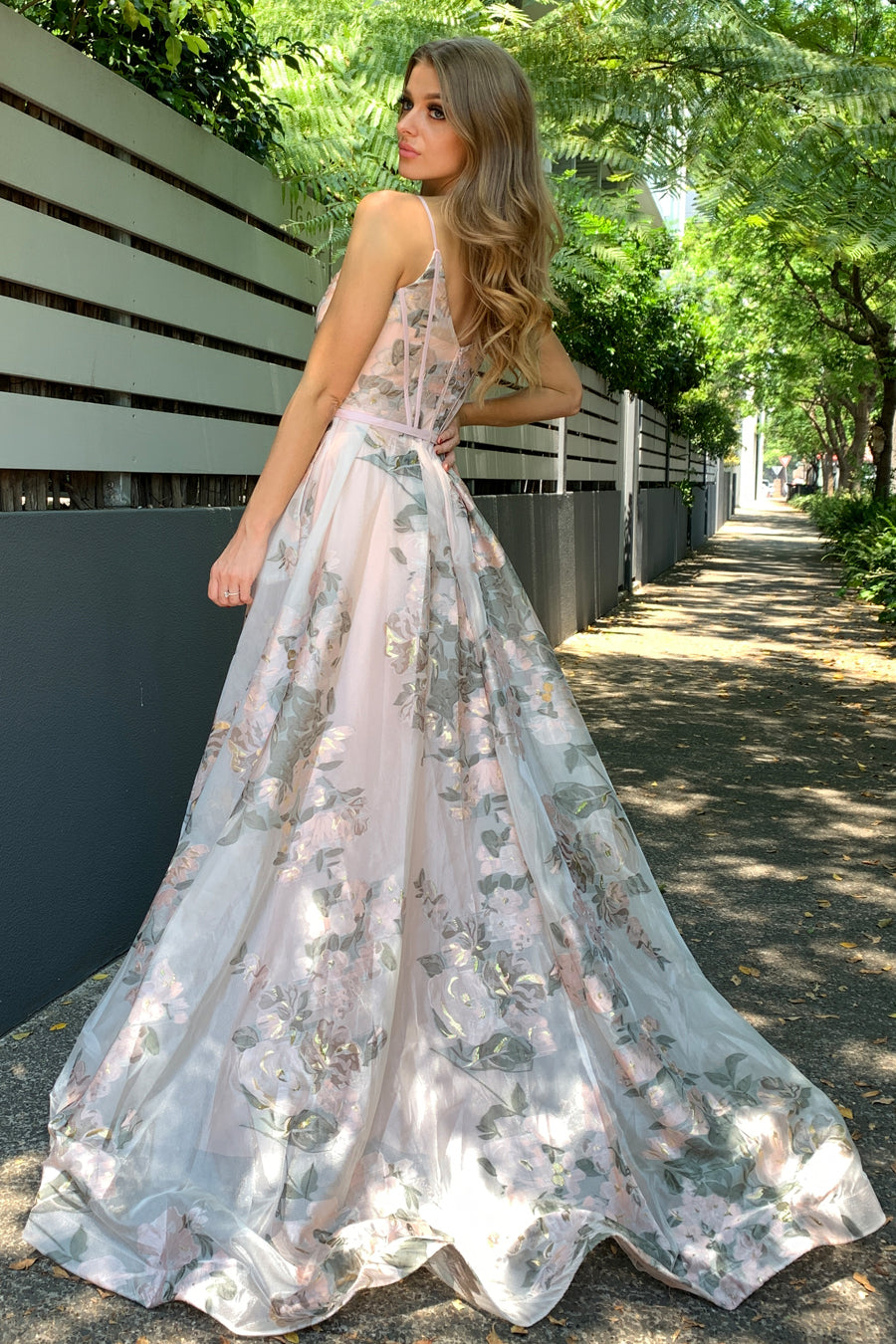 TINA HOLLY COUTURE TA616 Pink 3D Lace School Formal Dress with Floral Print, Brisbane to Gold Coast, Australia