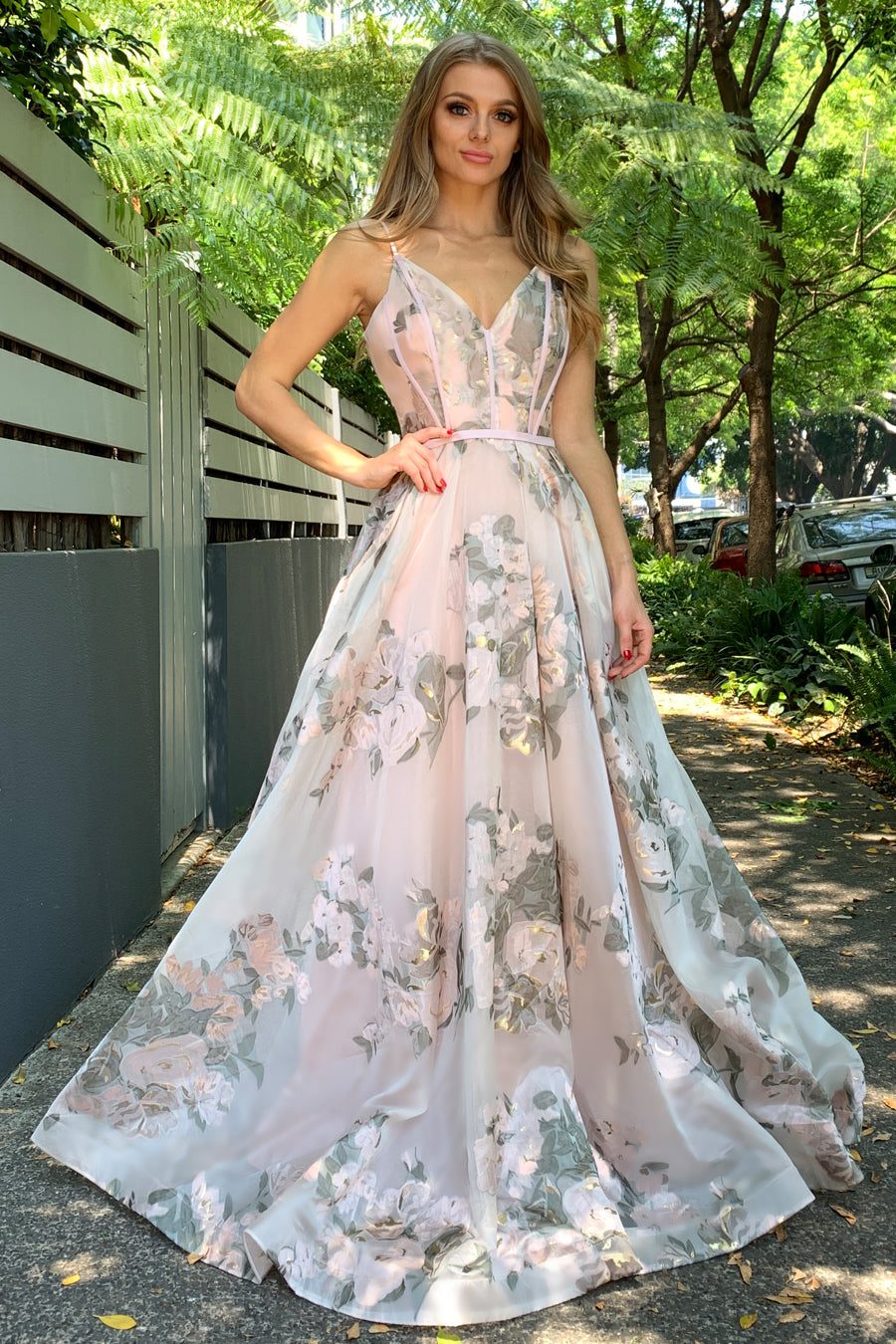 TINA HOLLY COUTURE TA616 Pink 3D Lace Formal Dress with Floral Print, perfect for school formal, Australia