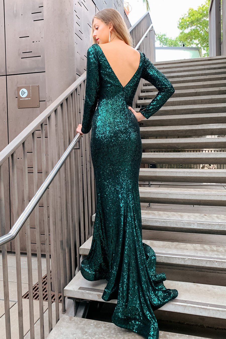 Tina Holly Couture Designer TA803 Emerald Green Long Sleeve Formal Dress in Australia | One Honey Boutique