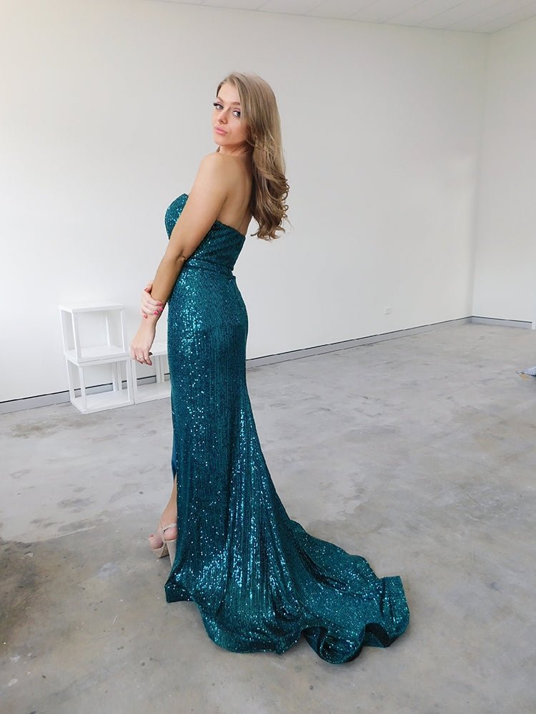Tina Holly Couture TA823 Emerald Green Sequin Strapless Mermaid Formal Dress in Australia | One Honey Boutique