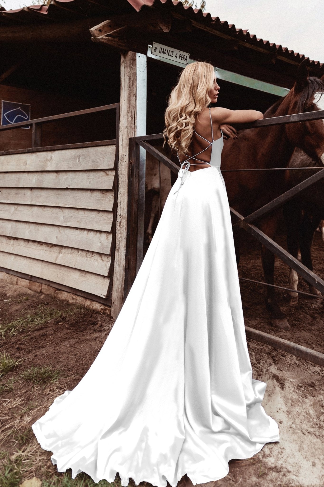 Tina Holly Couture TE001 White Satin Lace Up Back Formal Dress in Australia | One Honey Boutique