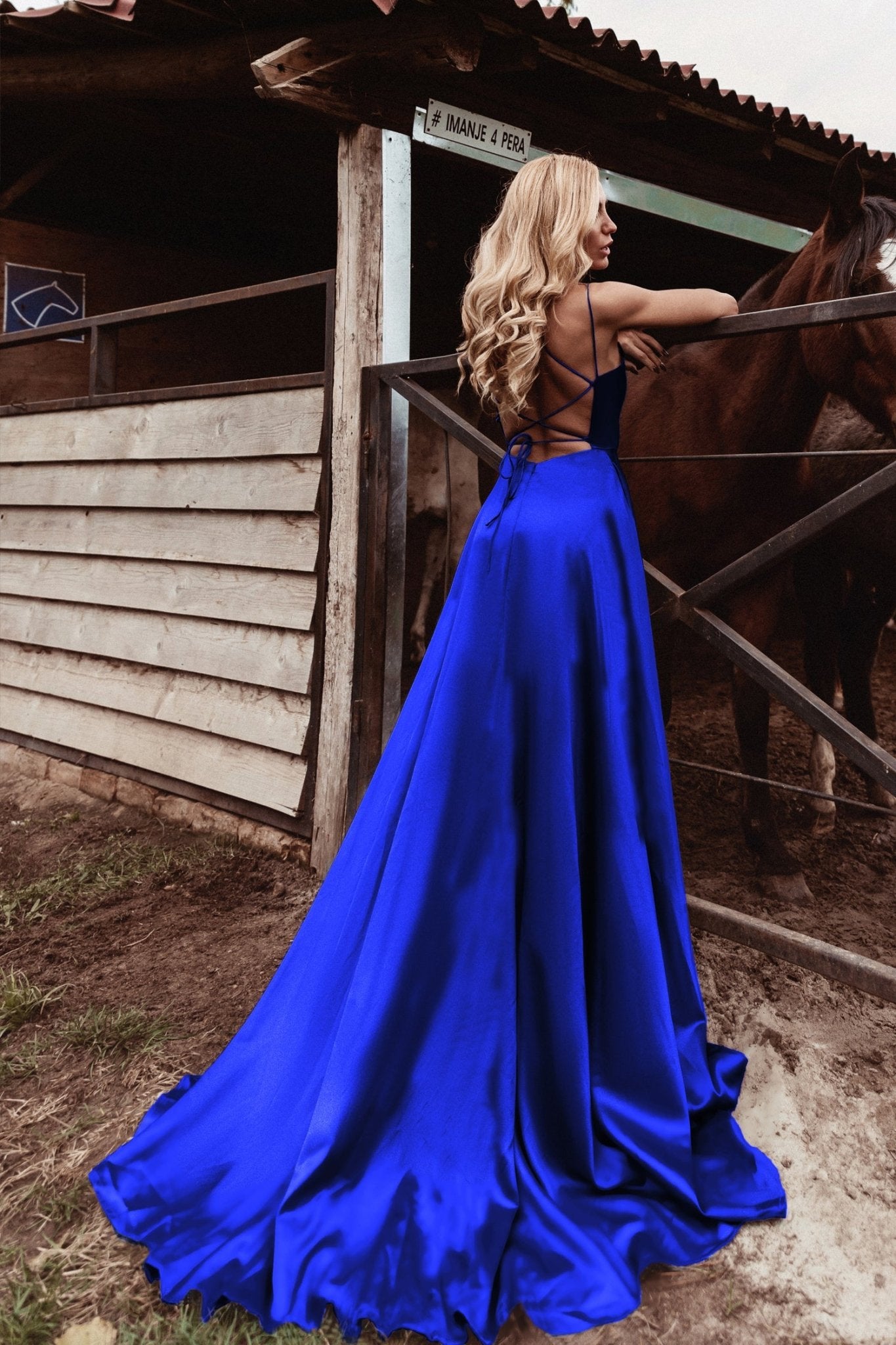 Tina Holly Couture TE001 Royal Blue Satin Lace Up Back Formal Dress Royal Blue / 18 AUS Tina Holly Couture TE001 Royal Blue Satin Lace Up Back Formal Dress Royal Blue / 18 AUS