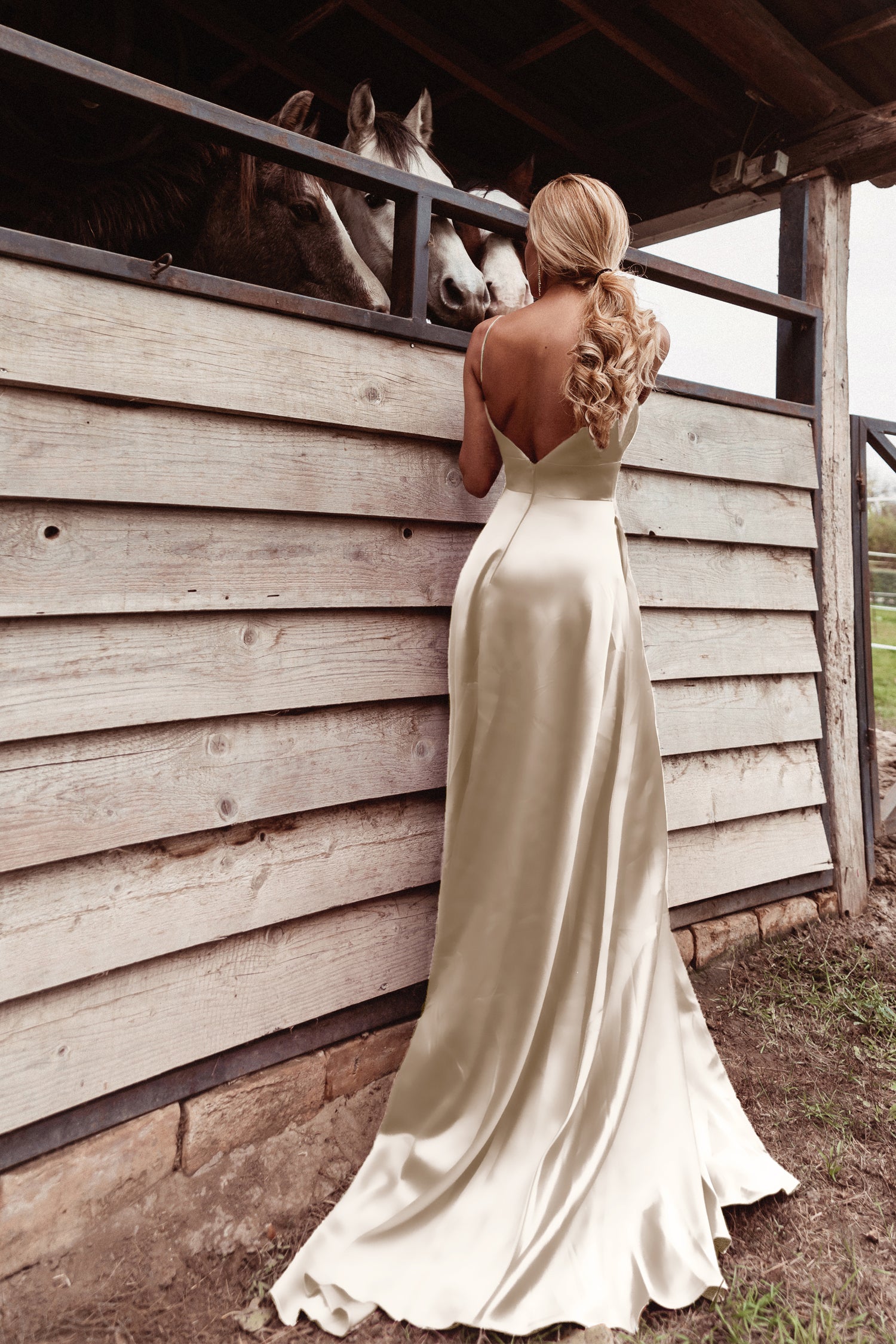 TE003 Champagne Gold Satin Formal Dress with V-back and leg split, school formal dress, Brisbane to Gold Coast, Australia.