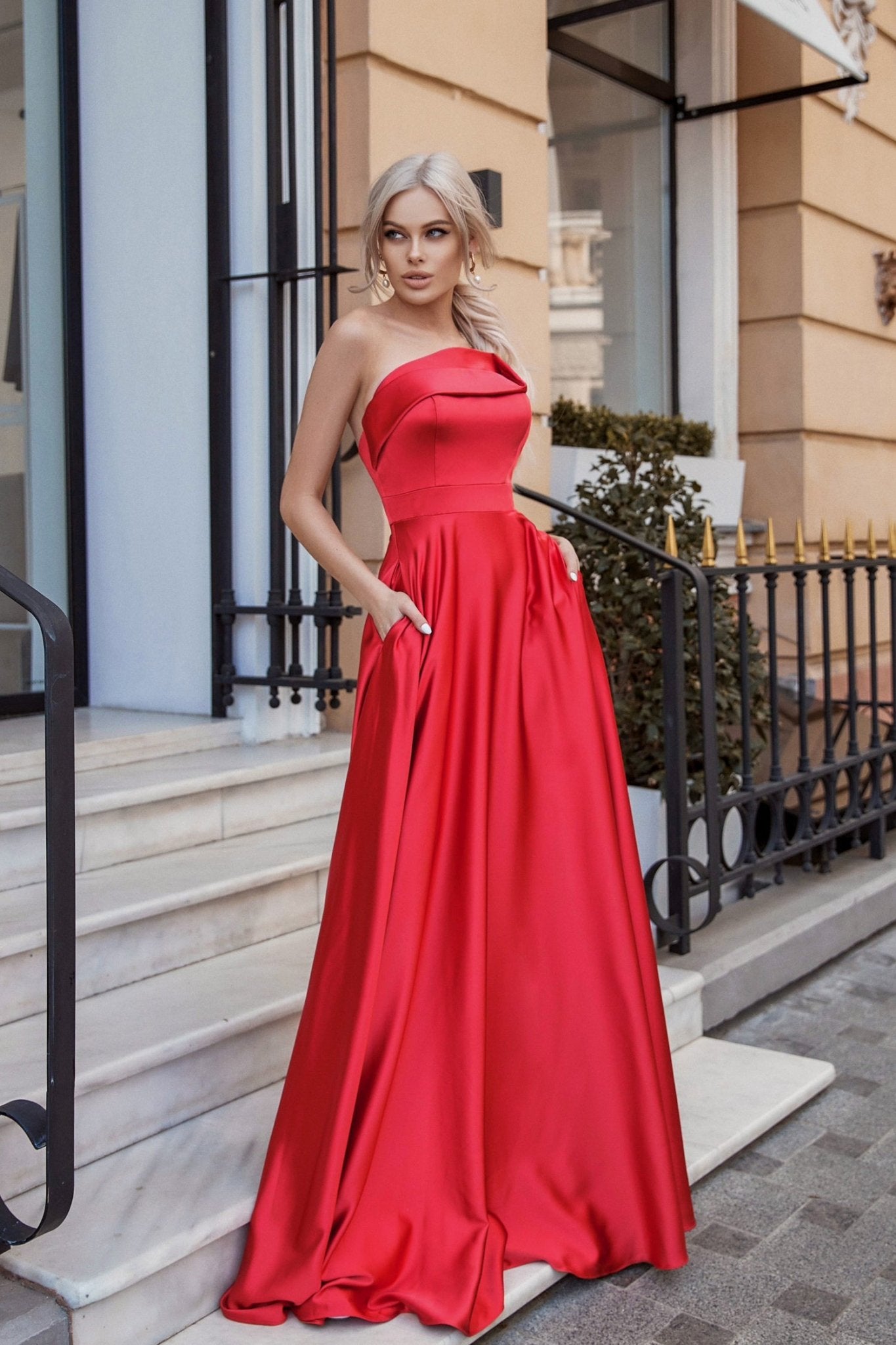 Tina Holly Couture TE920 Red Strapless Ballgown Formal Dress in Australia | One Honey Boutique